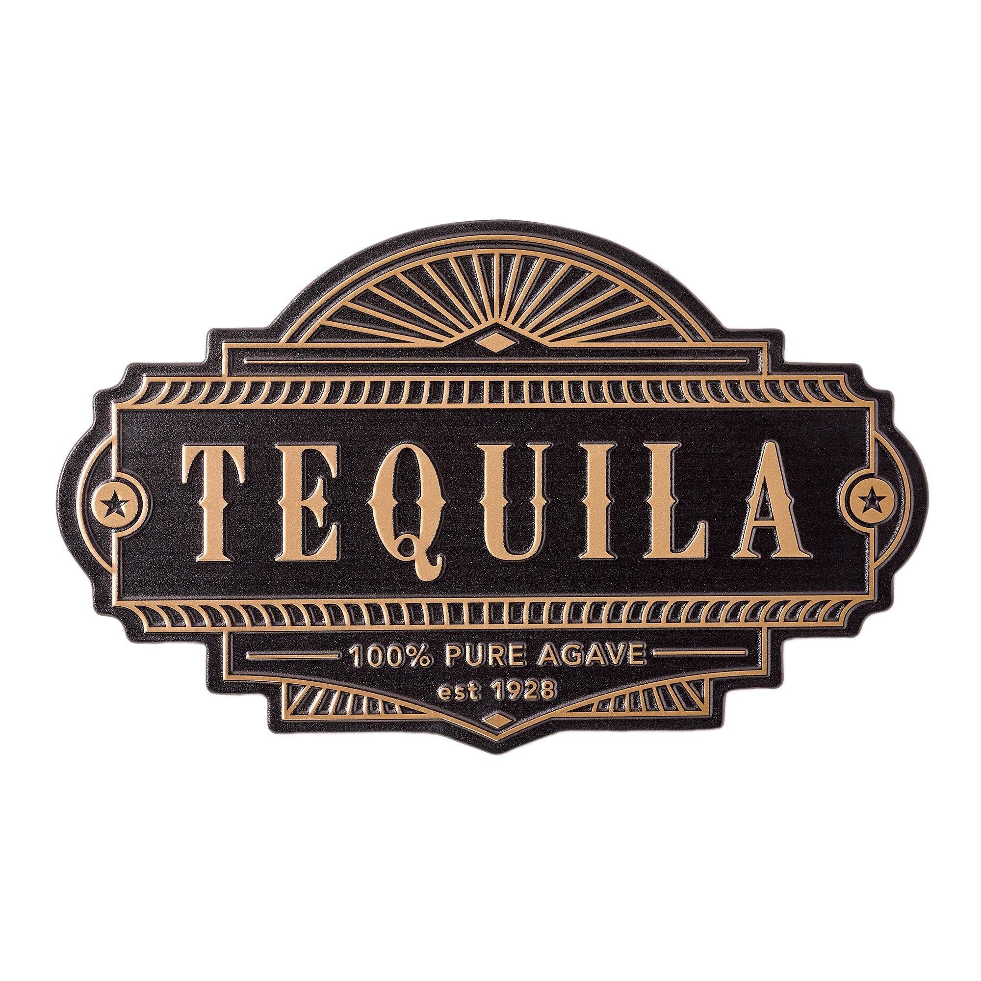 American Art Decor Tequila Embossed Black and Gold Metal Bar Sign