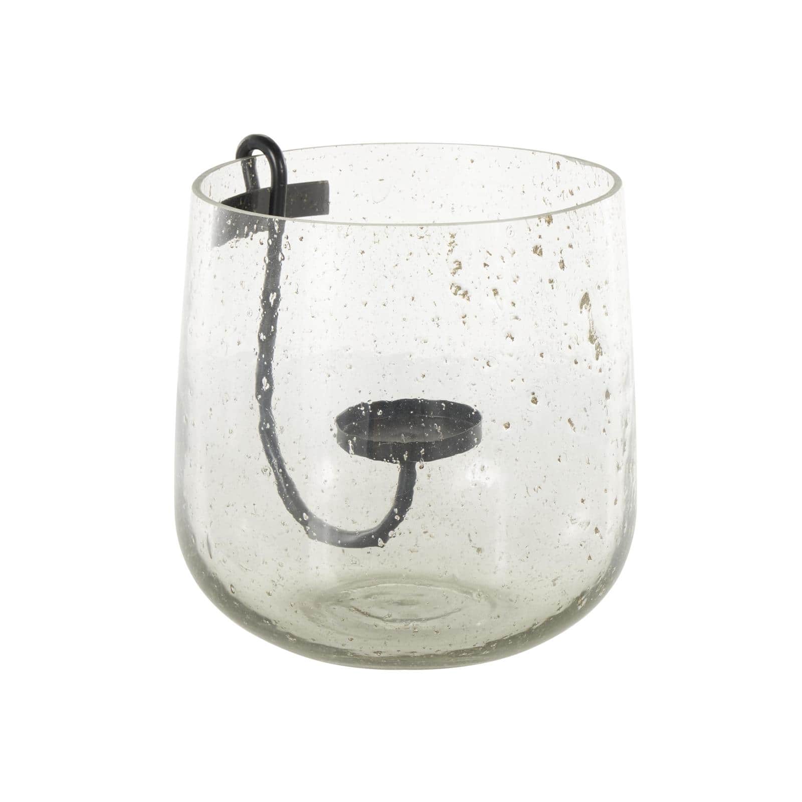 10.25" Clear Glass Candle Holder with Black Metal Accents and Brown Speckles