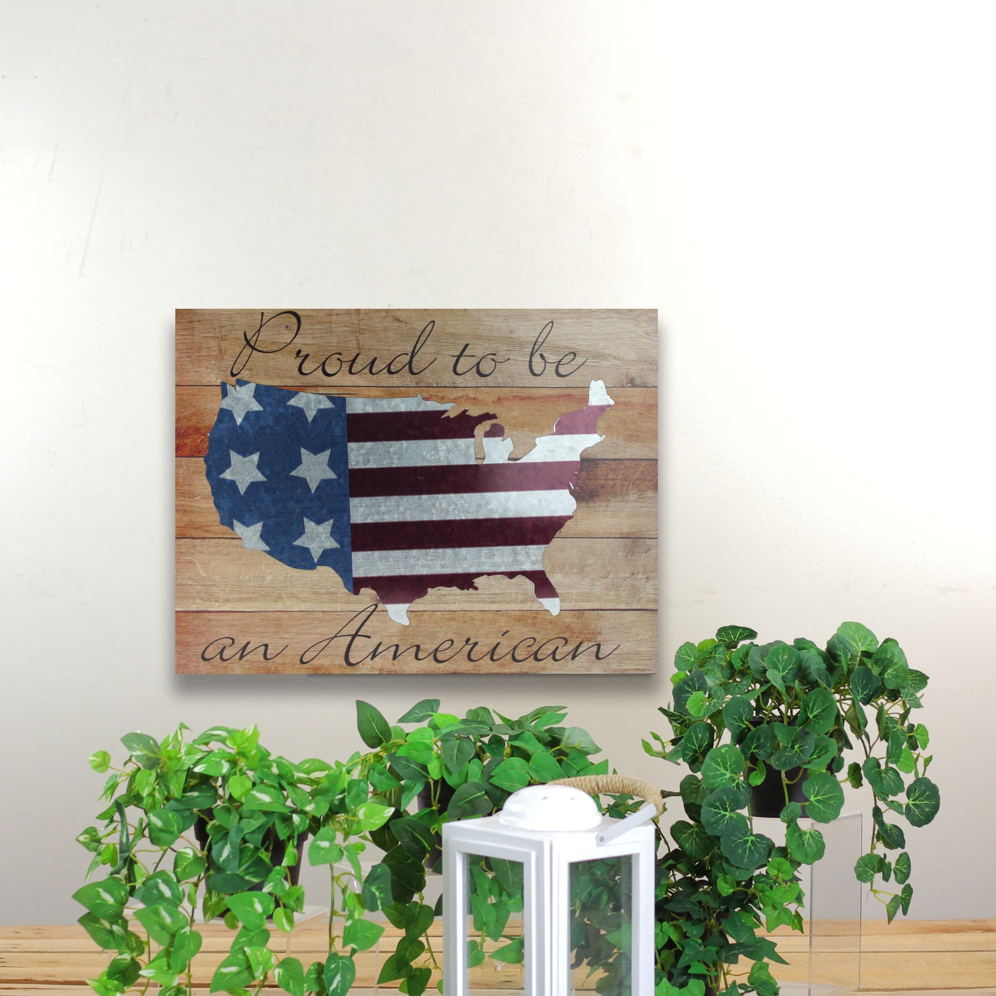 16" Stars and Stripes Wooden USA Map Wall Art