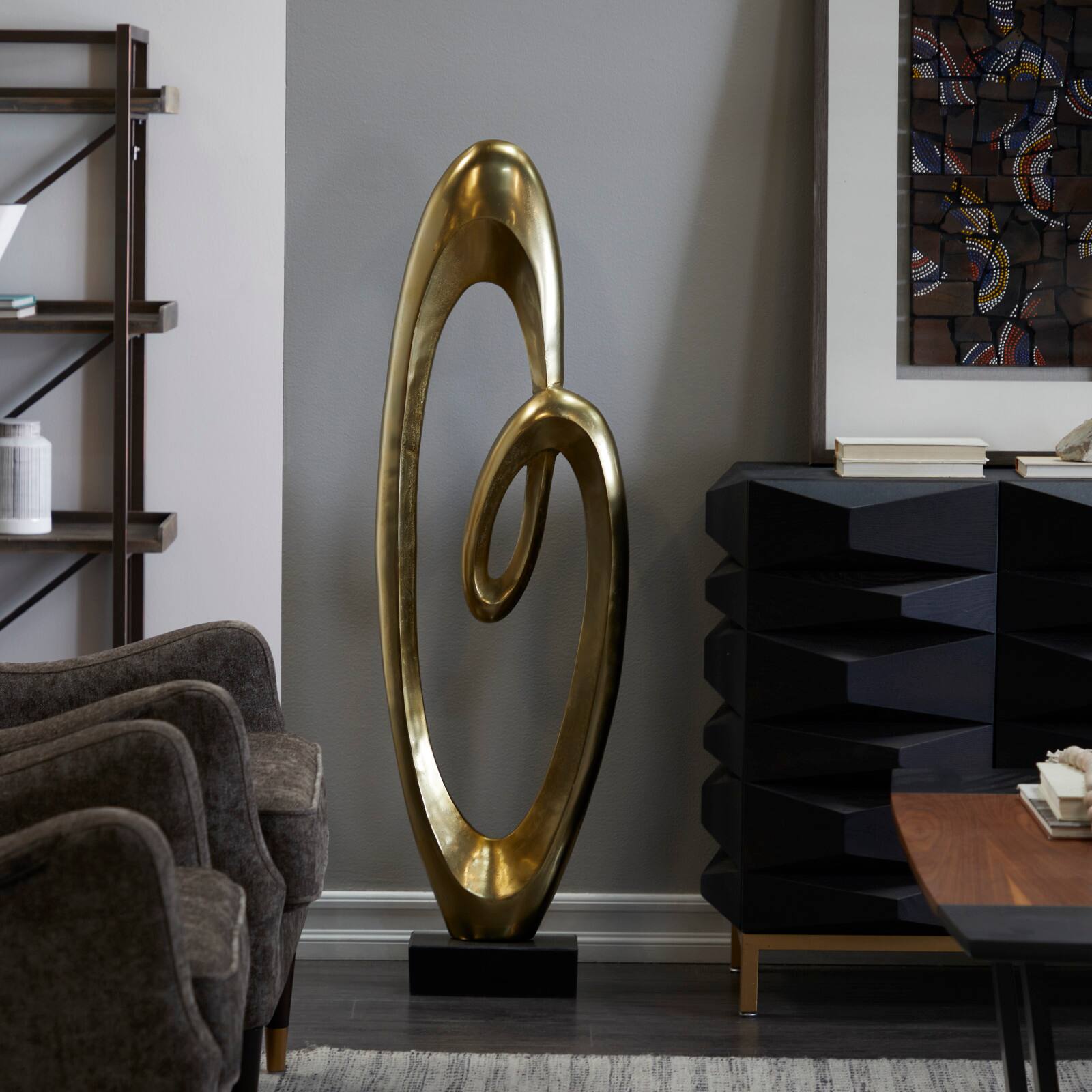 52" Aluminum Swirl Abstract Sculpture with Black Base
