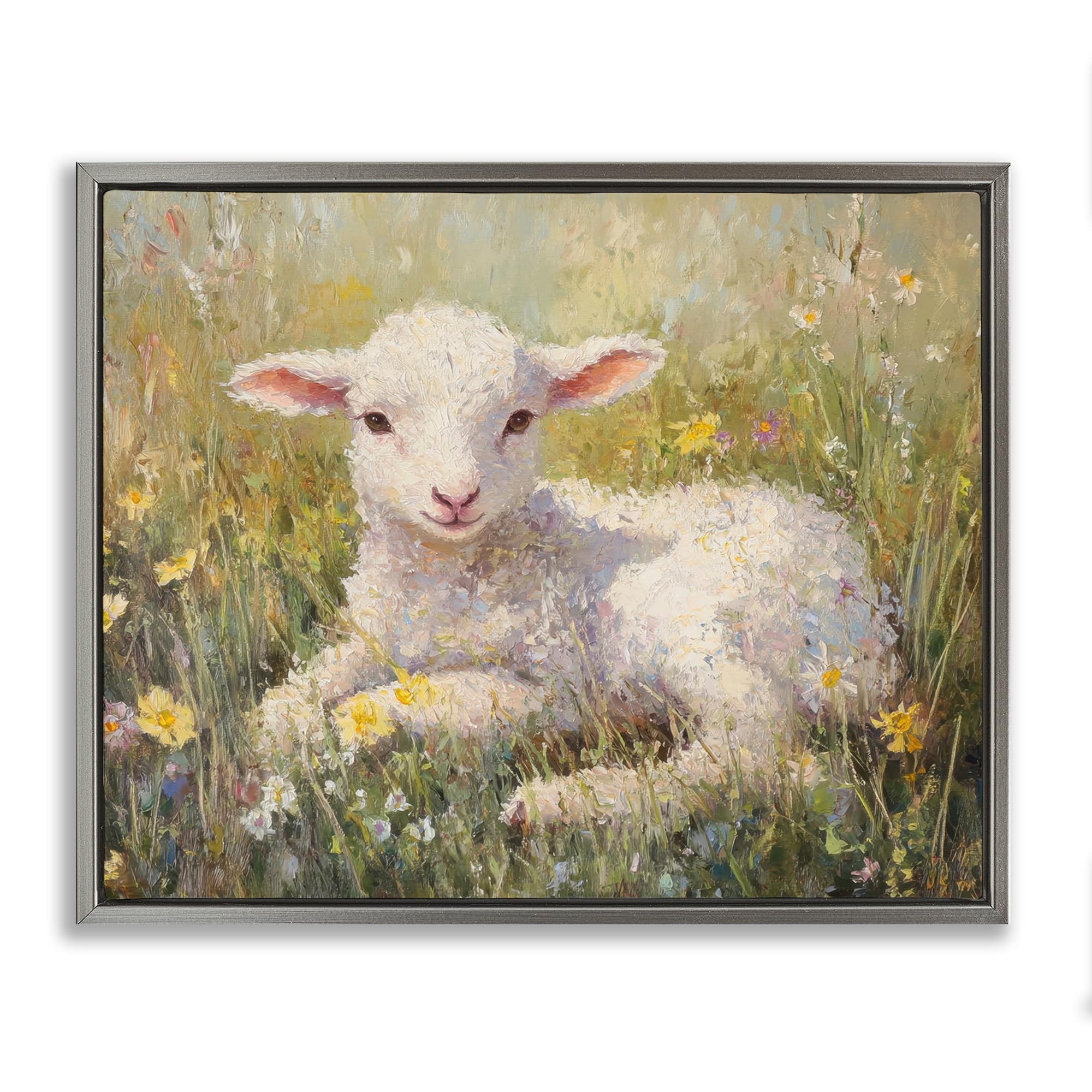 Stupell Industries Sunlight Lamb in Flowers Floating Frame Wall Art