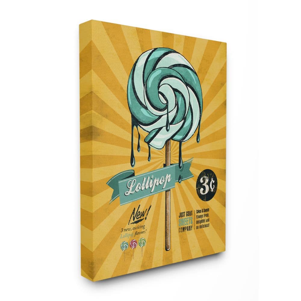 Stupell Industries Yellow & Blue Vintage Lollipop Canvas Wall Art