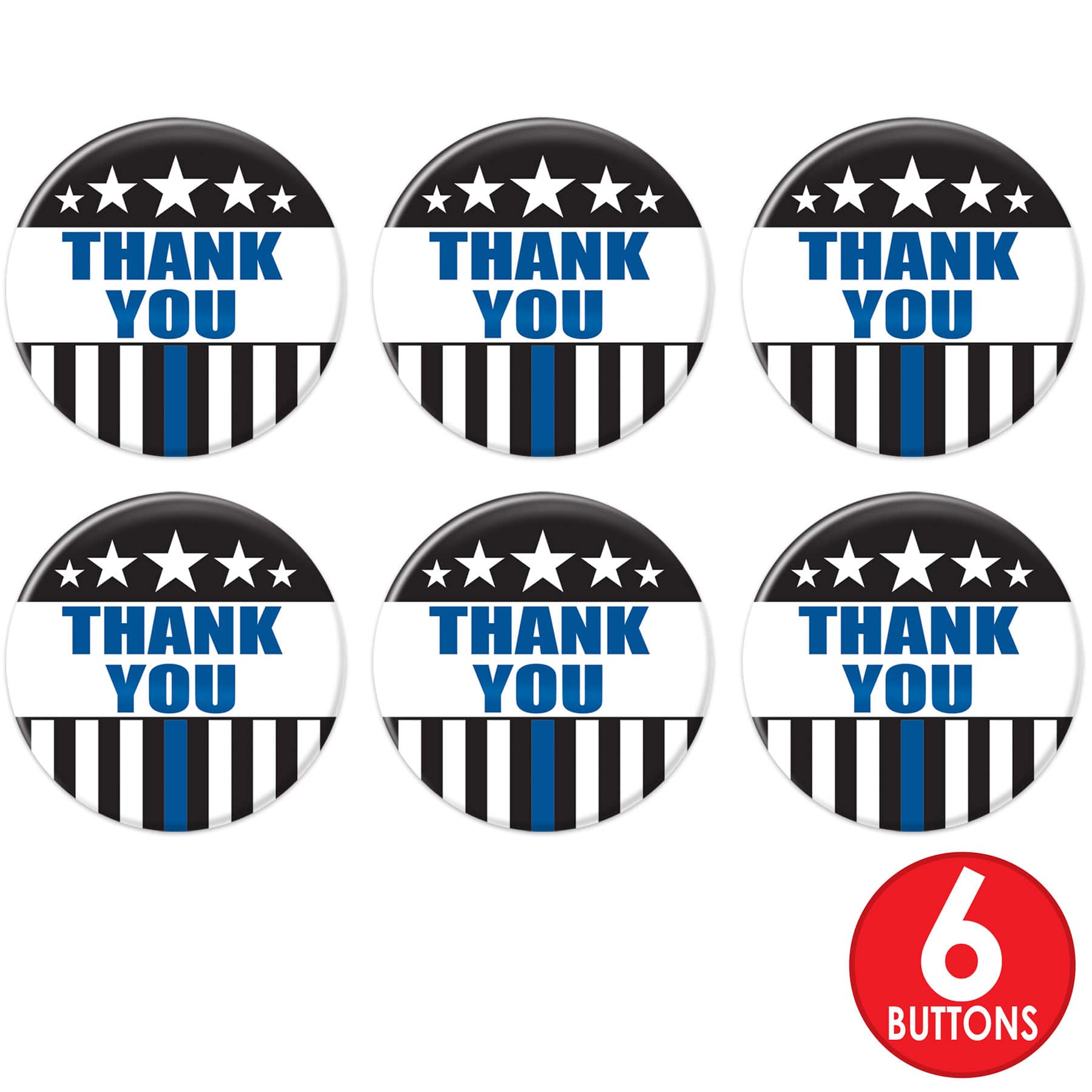 Beistle 2" Blue Stripe Thank You Law Enforcement Buttons, 6ct.