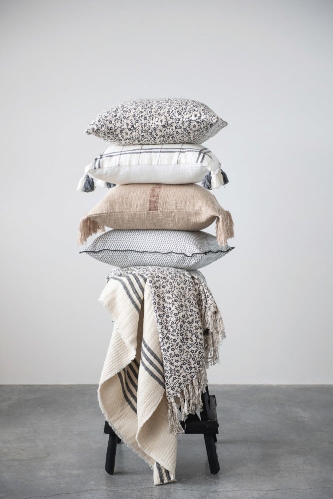 Hello Honey® Coastal Black and White Stripe Throw Blanket and Frayed Edges