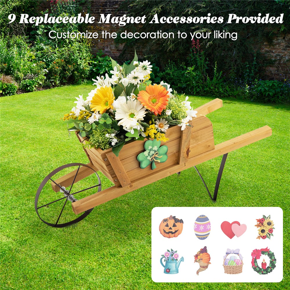 Costway Decorative Rustic Wood Wheelbarrow Planter Cart