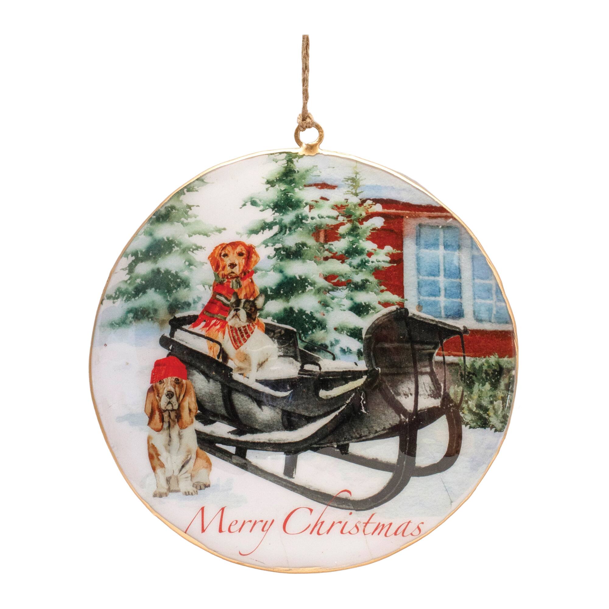 6" Metal Dogs in Sleigh Disc Ornaments, 6ct.