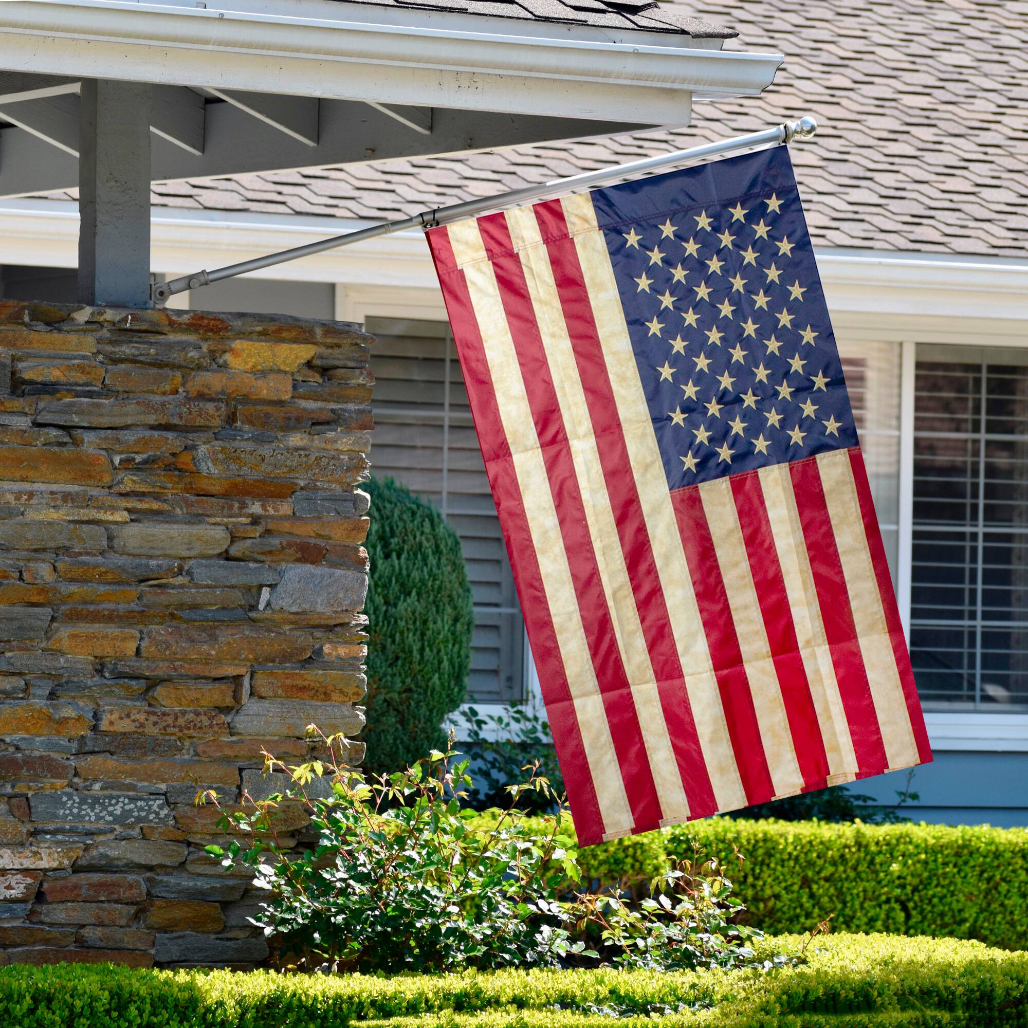 40" Embroidered Tea-Stained Patriotic USA House Flag