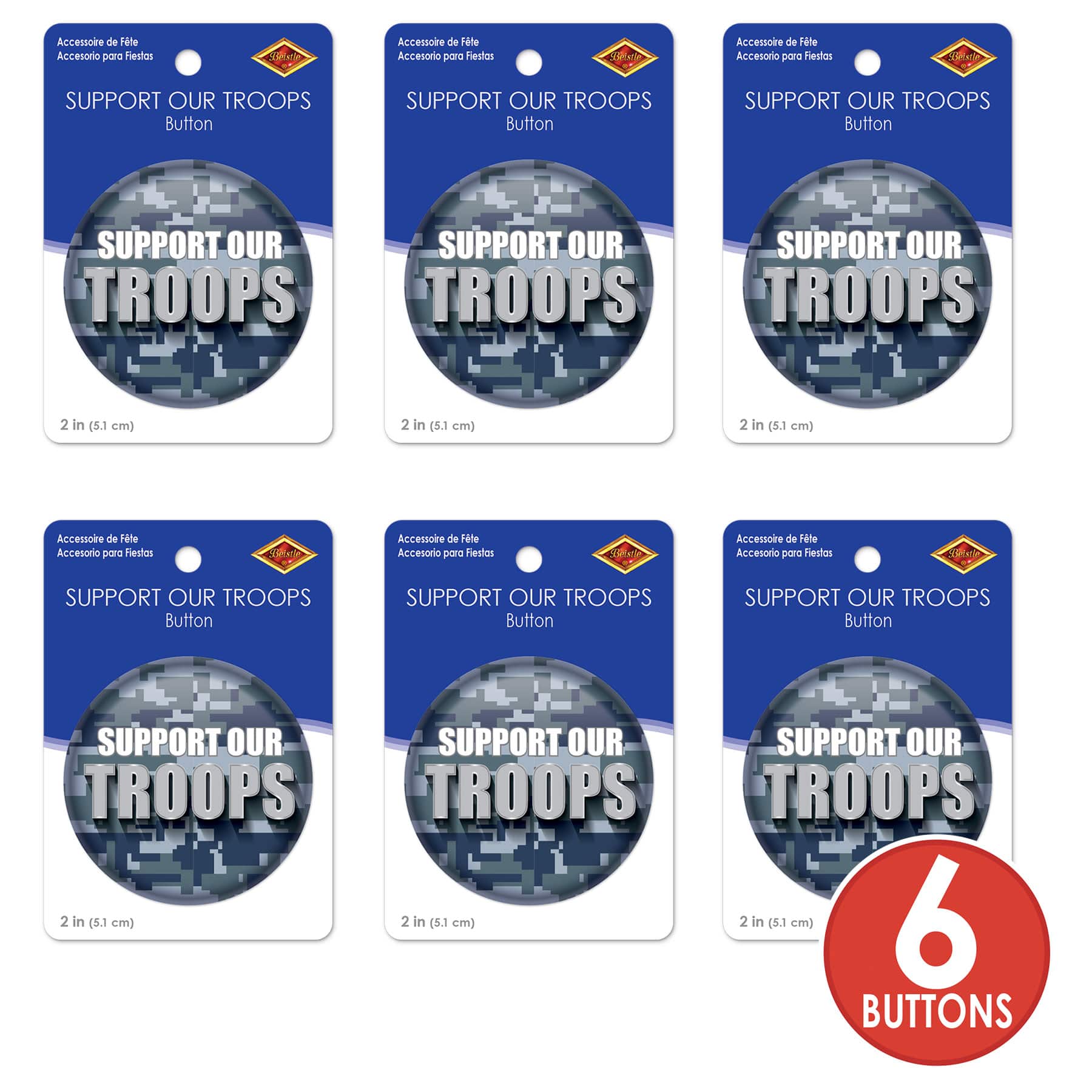Beistle 2" Grey Camouflage Support Our Troops Buttons, 6ct.