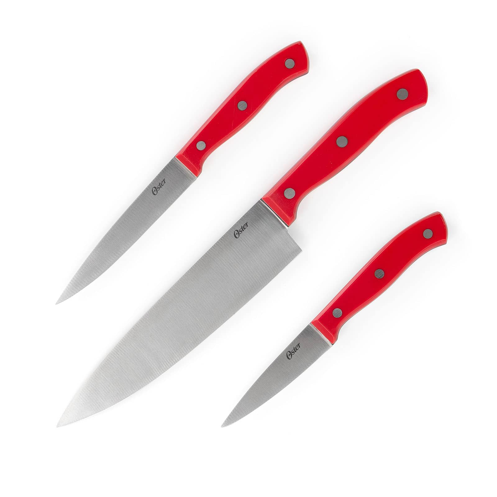 Oster Steffen 14-Piece Red Stainless Steel Cutlery Set with Hardwood Storage Block