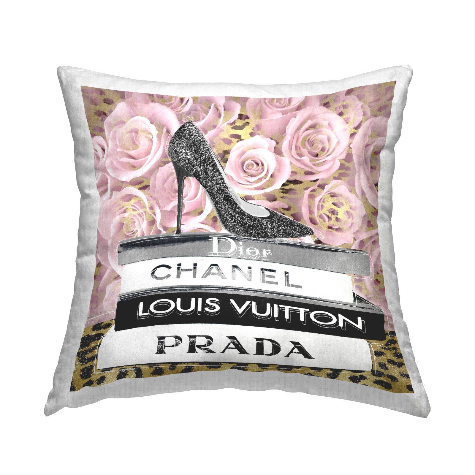 Stupell Industries Glam High Heel Shoe Fashion Book Stack Cheetah Throw Pillow 18" x 18"