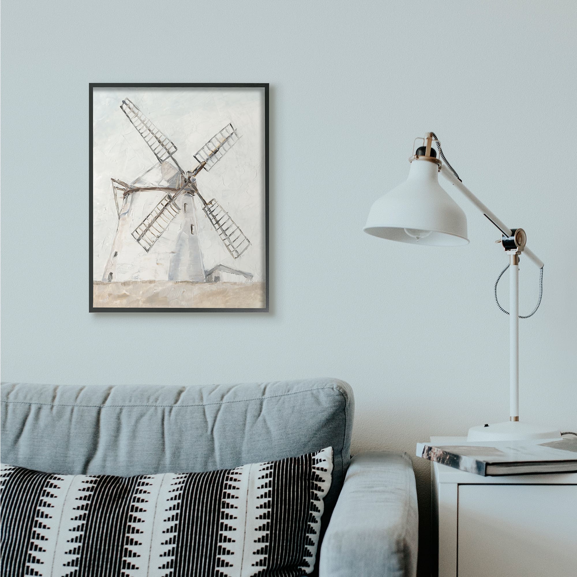 Stupell Industries Windmill Farm Landscape Wall Art in Black Frame