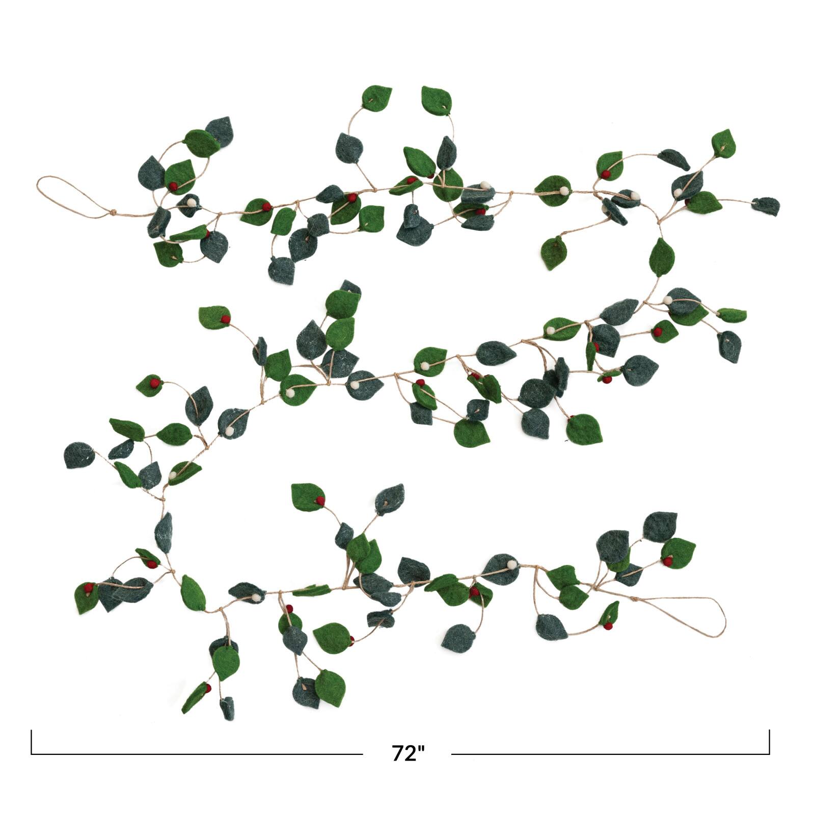 Hello Honey® 6ft. Green Leaves & Berries Handmade Felt Garland