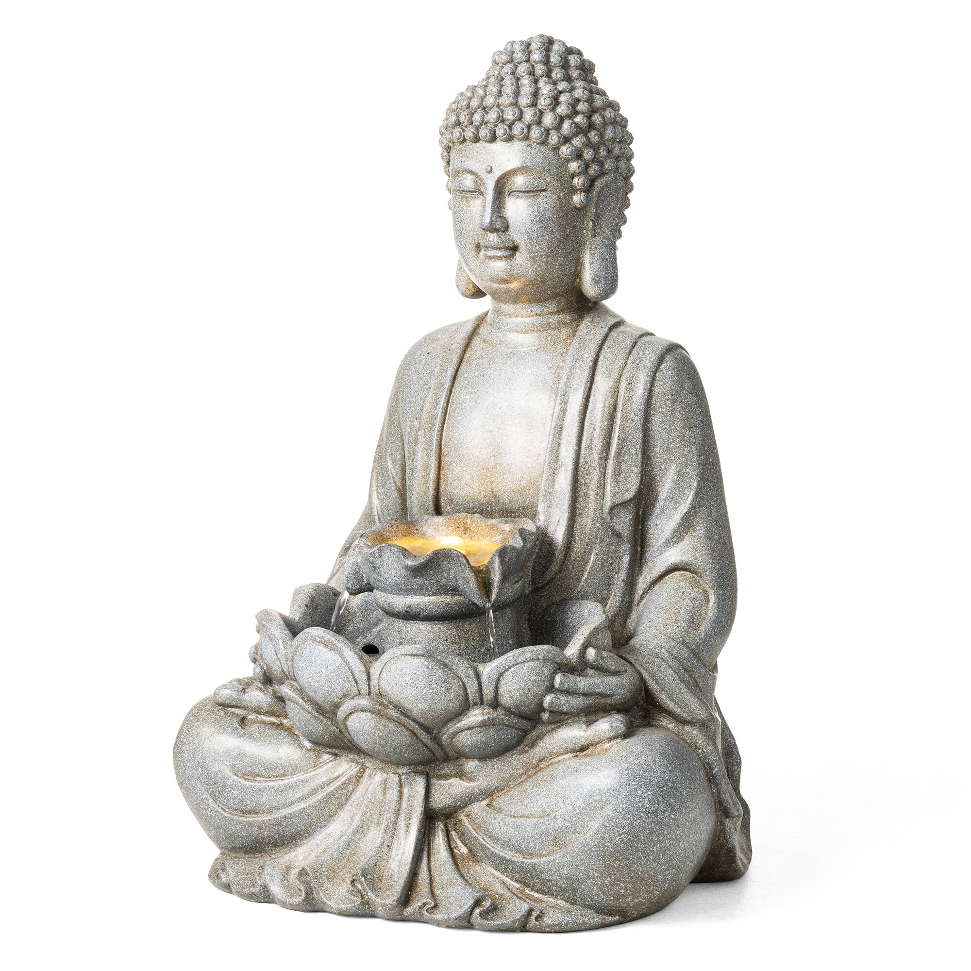 Glitzhome® Zen-Style LED Meditating Buddha Outdoor Fountain