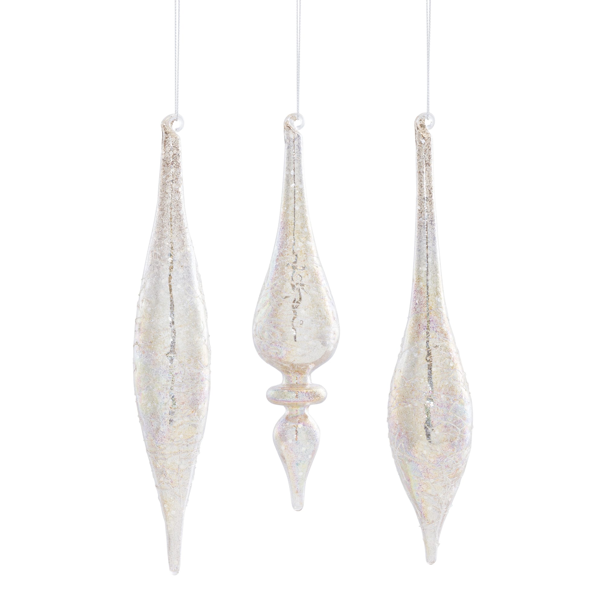 Rose Gold Frosted Glass Drop Ornament Set, 9", 10" & 10.25"