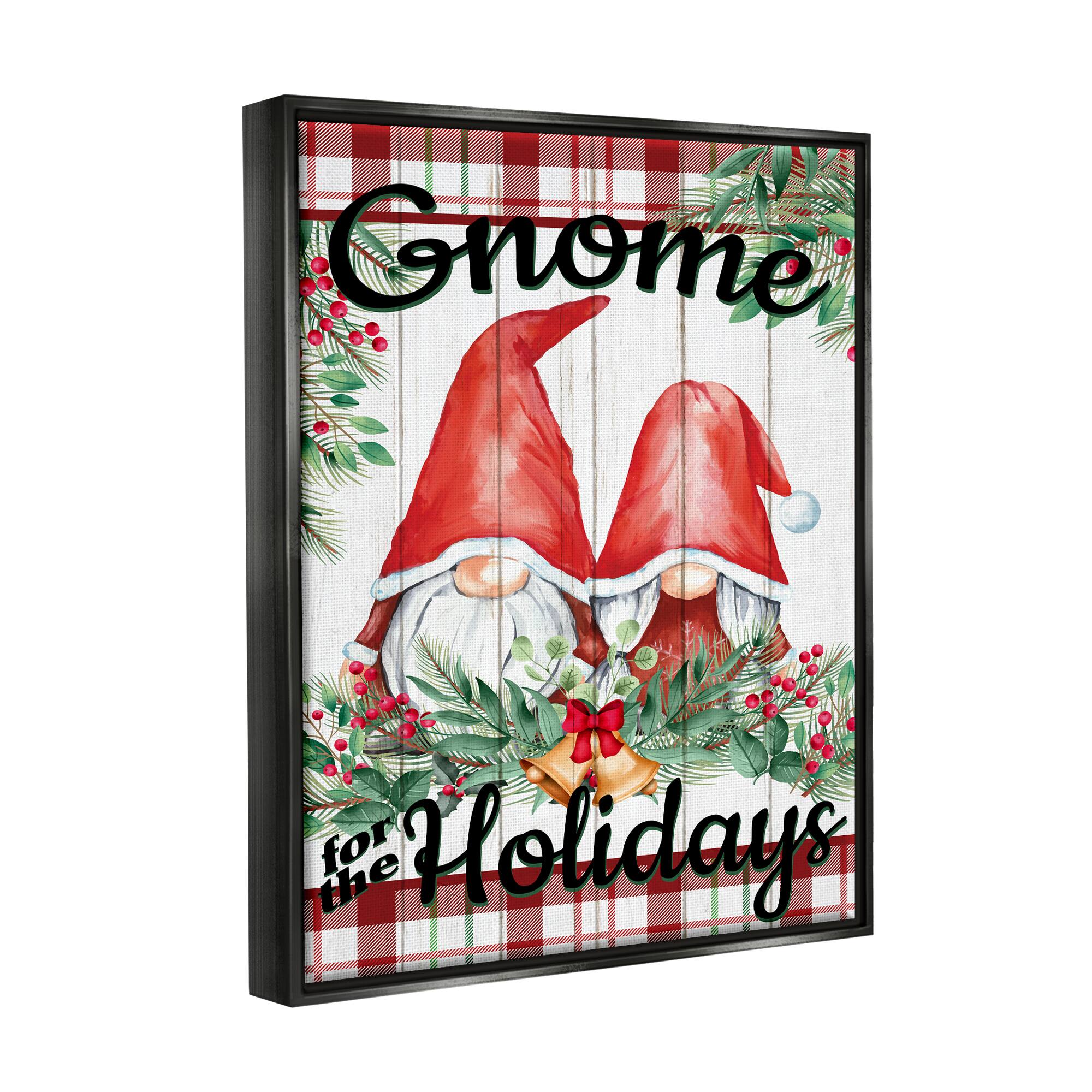 Stupell Industries Gnome For The Holidays Plaid Framed Floater Canvas Wall Art
