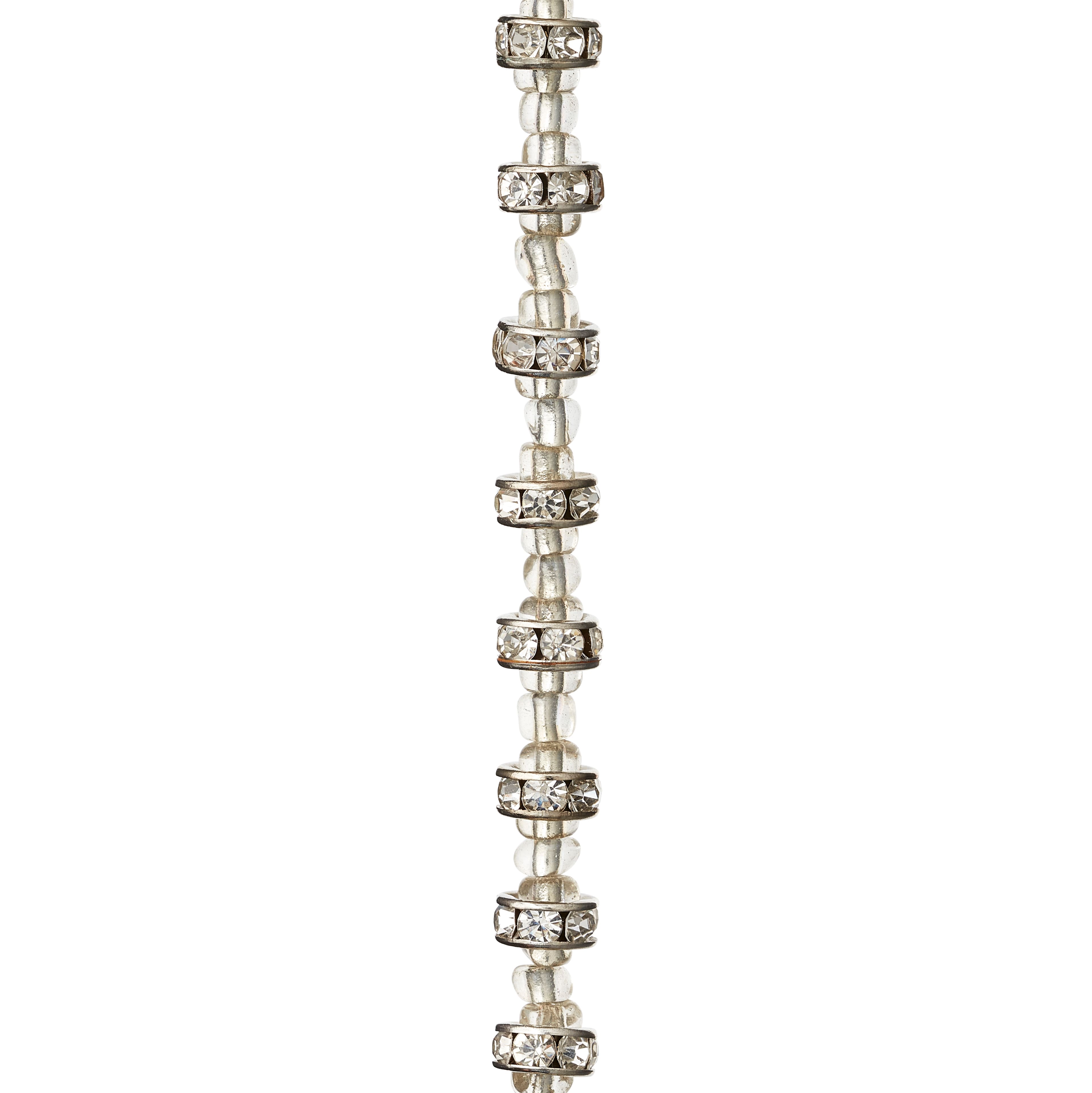 12 Pack: Silver Rhinestone Studded Rondel Beads, 7mm by Bead Landing™