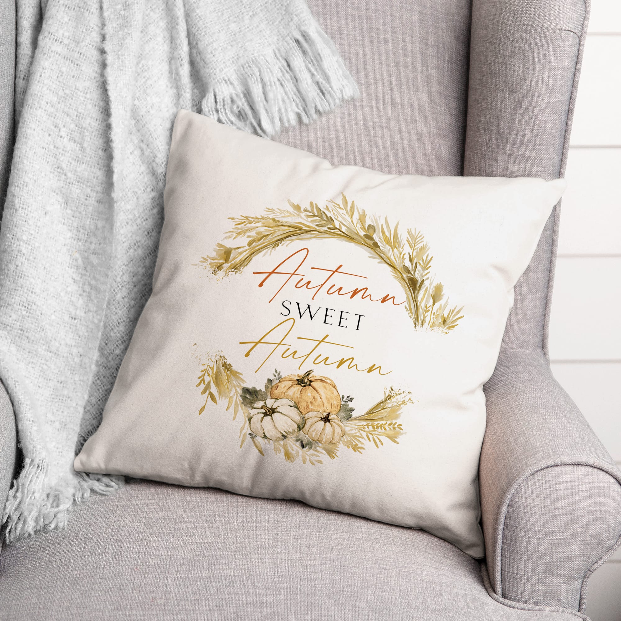 Autumn Hay Wreath Throw Pillow