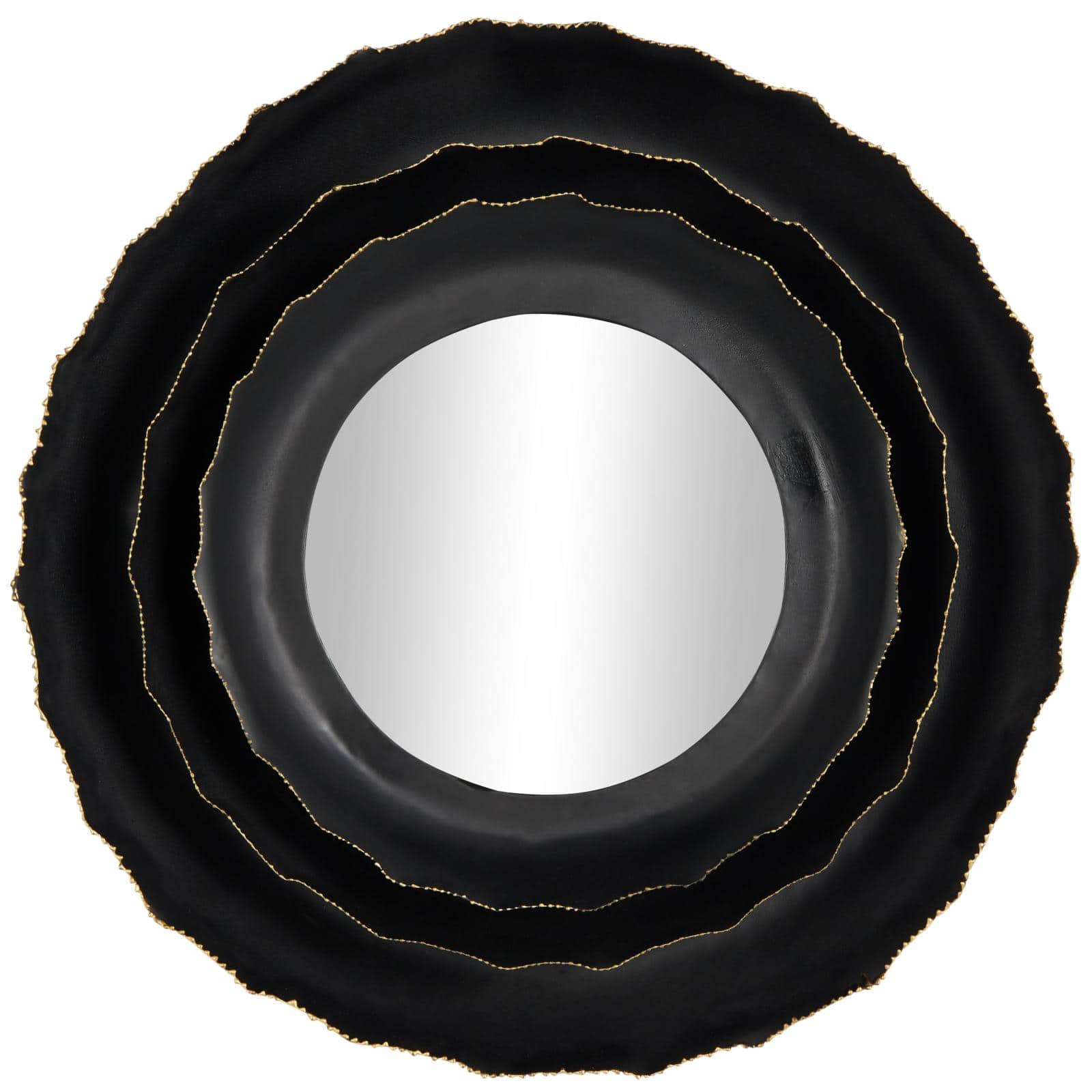 26.75" Black Metal Floral Layered Floral Framed Wall Mirror