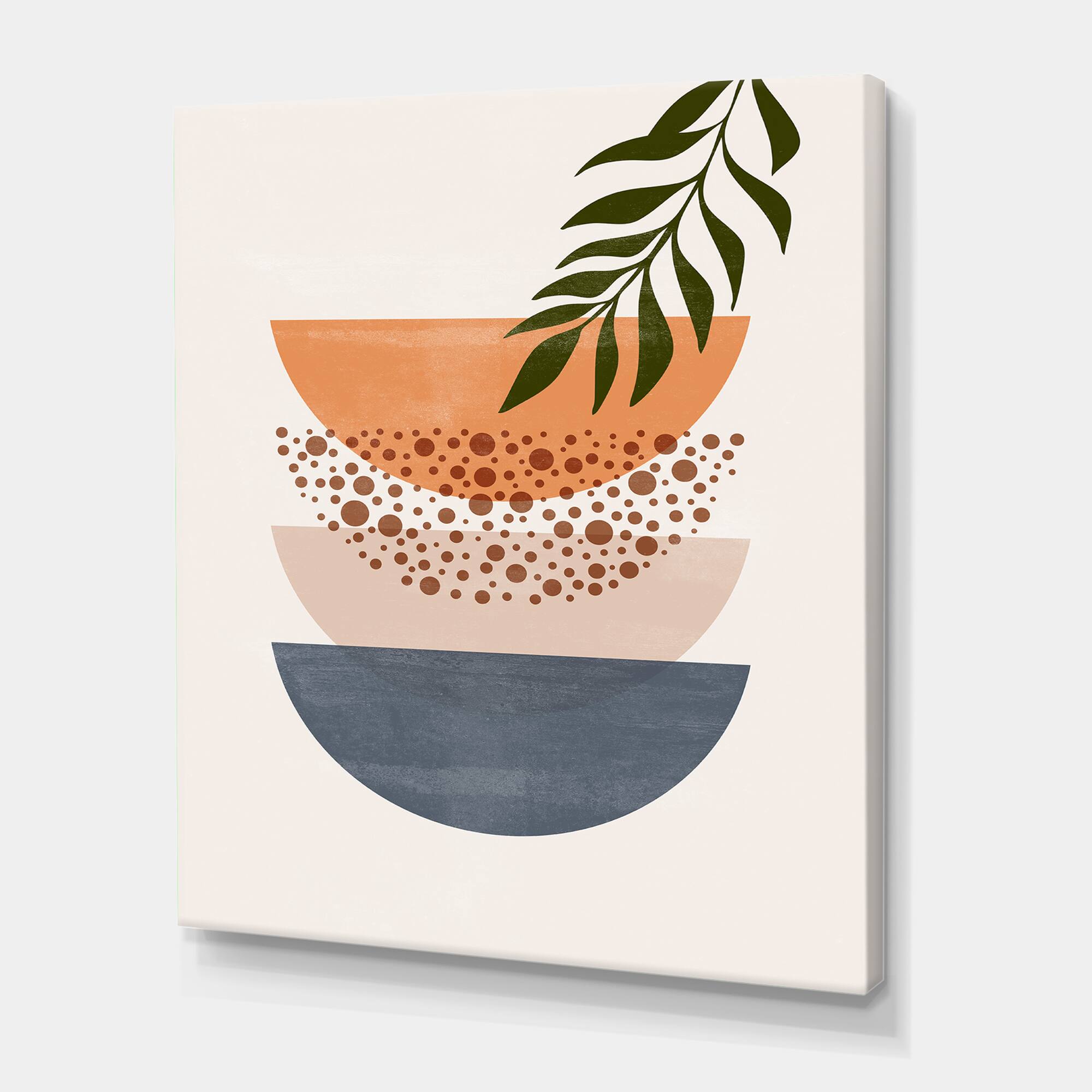 Designart - Abstract Geometrical Sun and Moon With Leaf III - Modern Canvas Wall Art Print