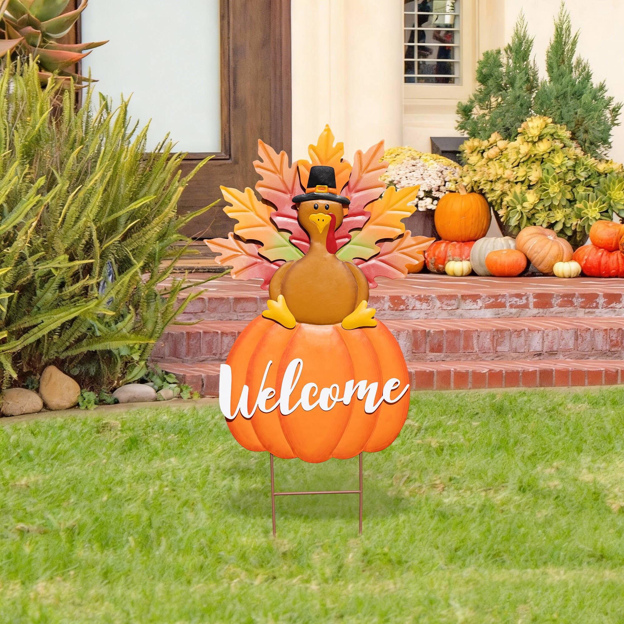 Glitzhome® 30" Thanksgiving Metal Turkey Yard Stake