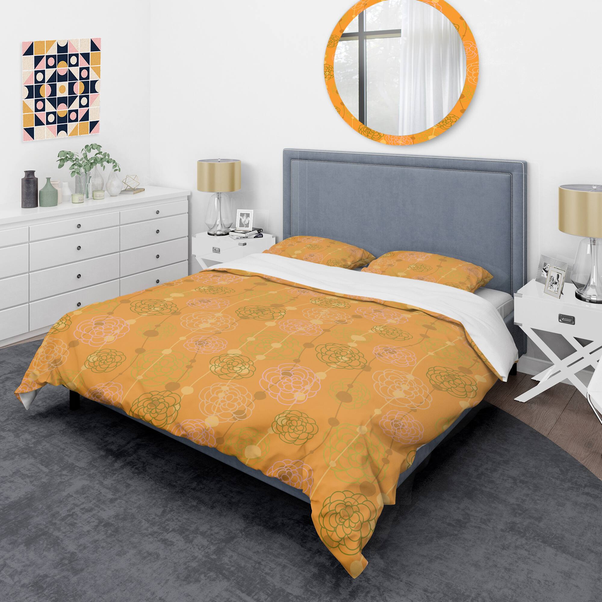 Designart 'Retro handdrawn flowers III' Mid-Century Duvet Cover Set