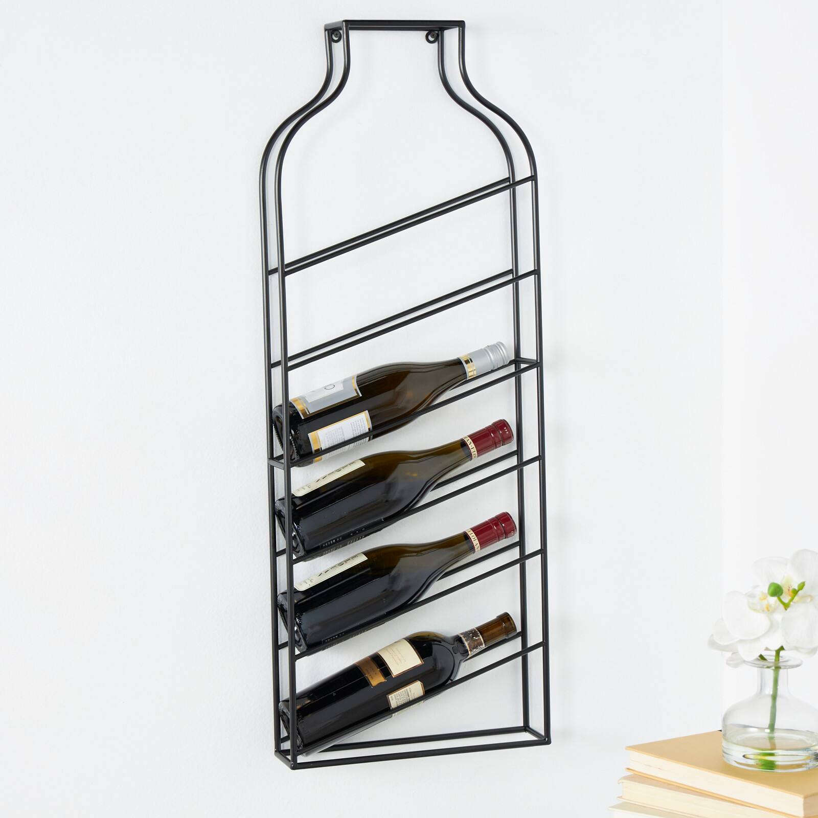 13" x 35" Black Metal Bottle Shape Wall Wine Rack
