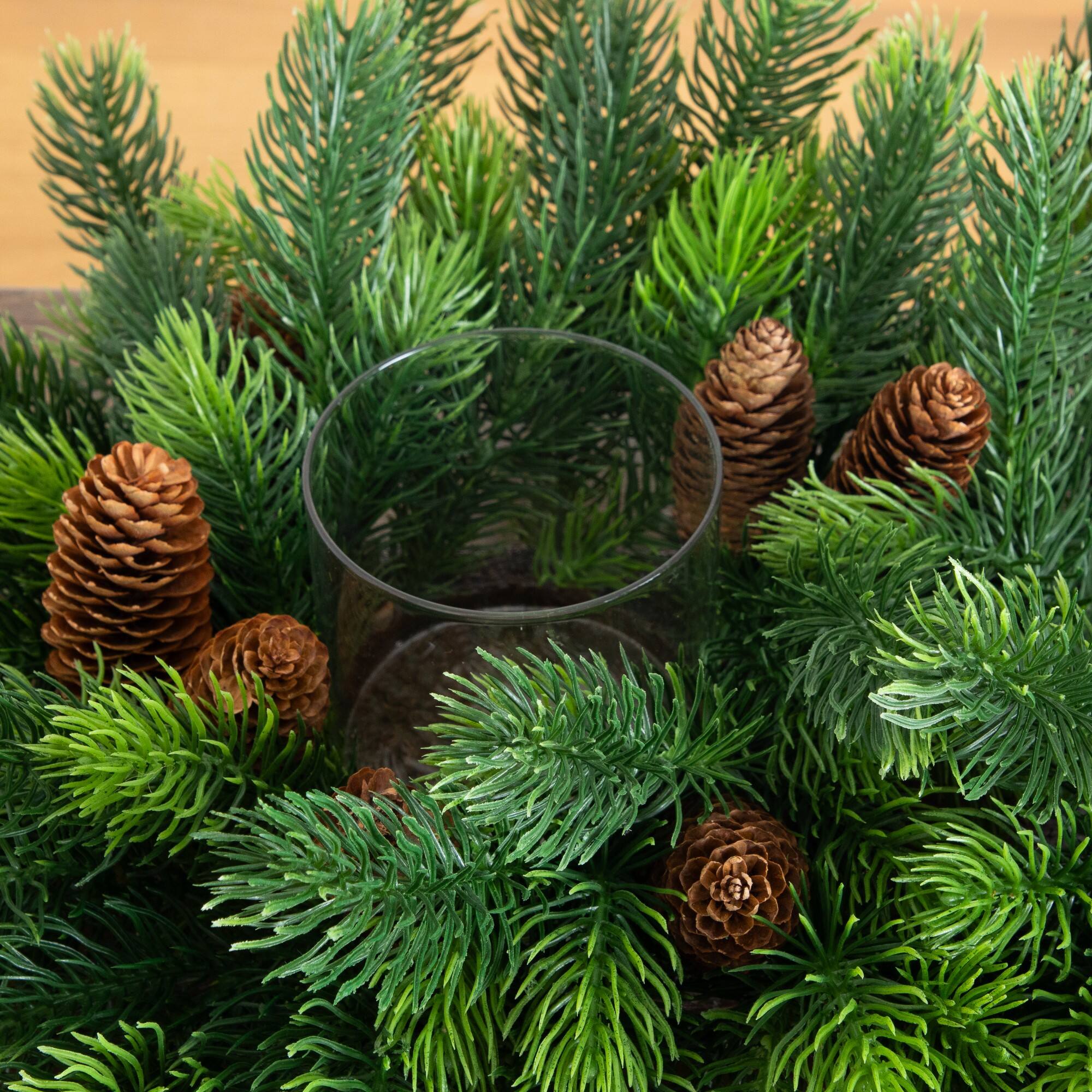 Nearly Natural 24" Pine Artificial Christmas Double Candle Holder with Pinecones