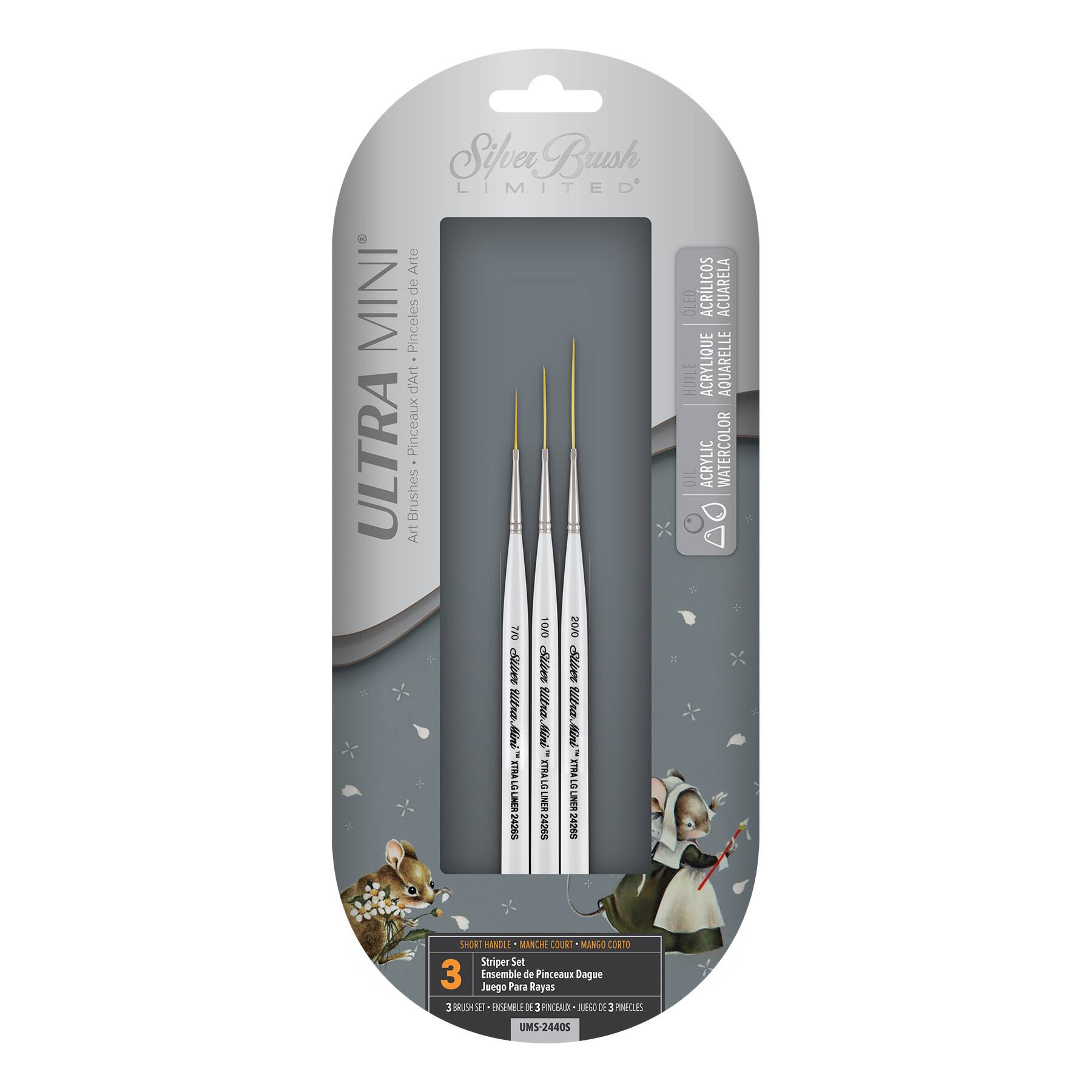 Silver Brush Limited Ultra Mini® White Striper Brushes, Set of 3