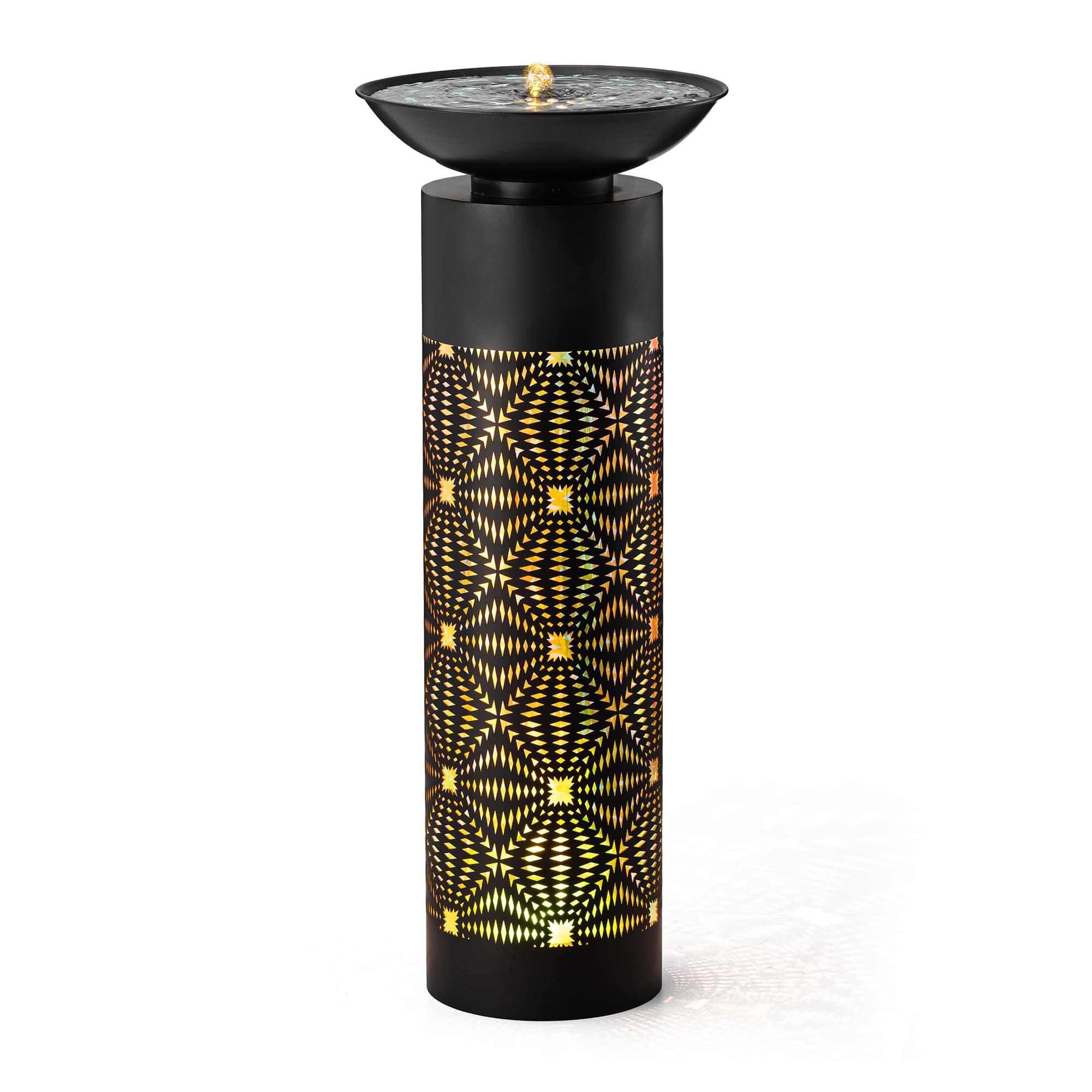 Glitzhome® 35.75" Metal LED Cutout Pattern Outdoor Fountain