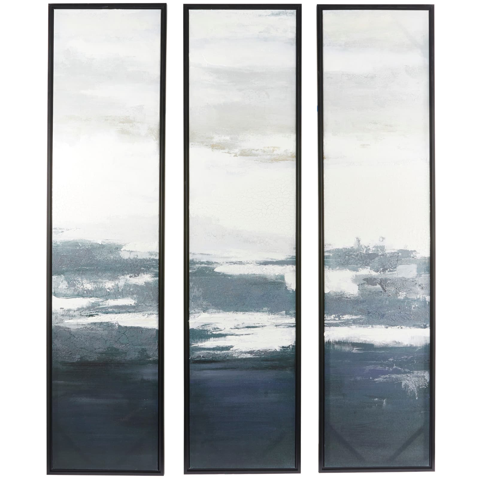 Dark Blue Canvas Landscape Framed Wall Art with Black Frame Set of 3 18", 71"