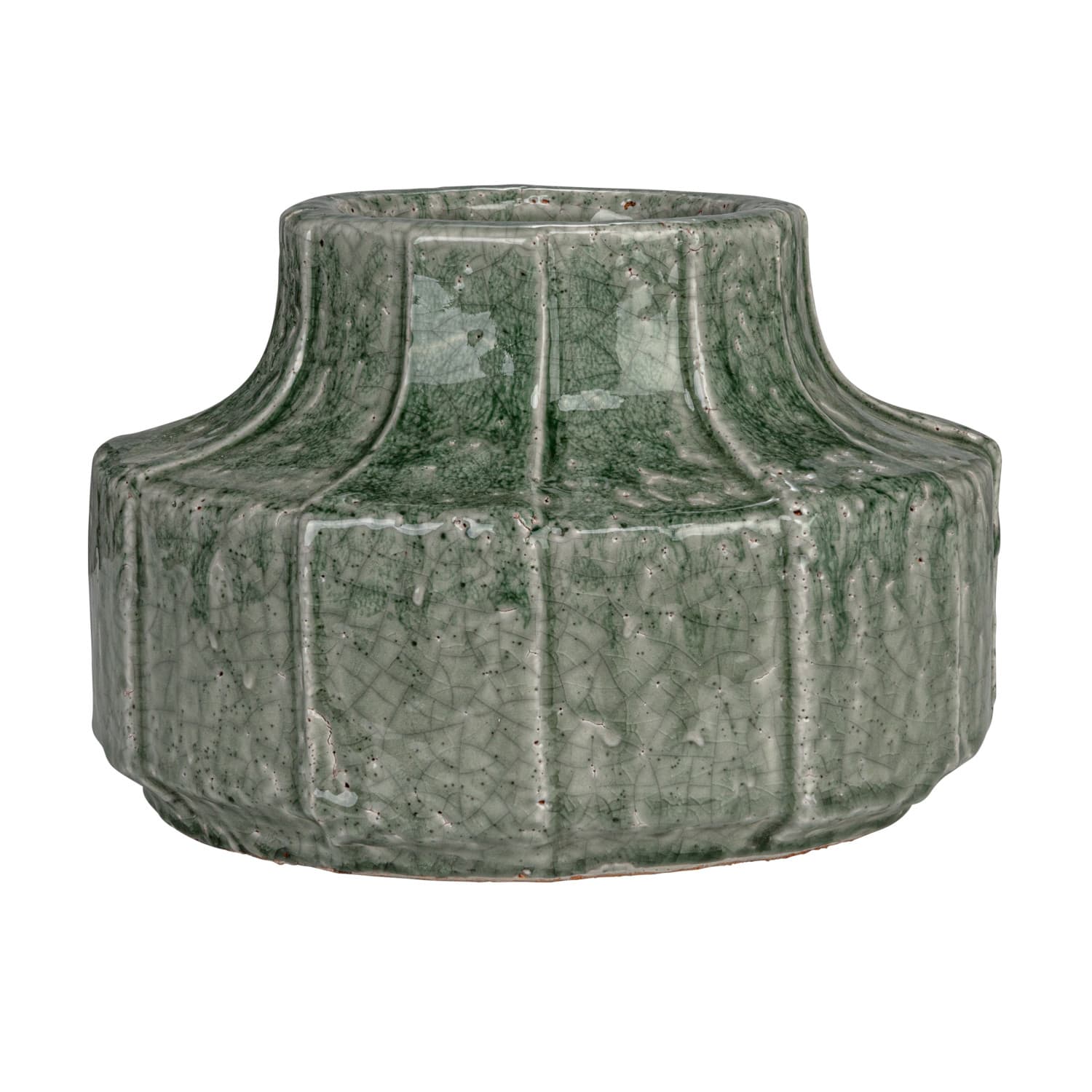 Hello Honey® 9" Green Crackle Glaze Terra Cotta Vase Planter with Embossed Lines