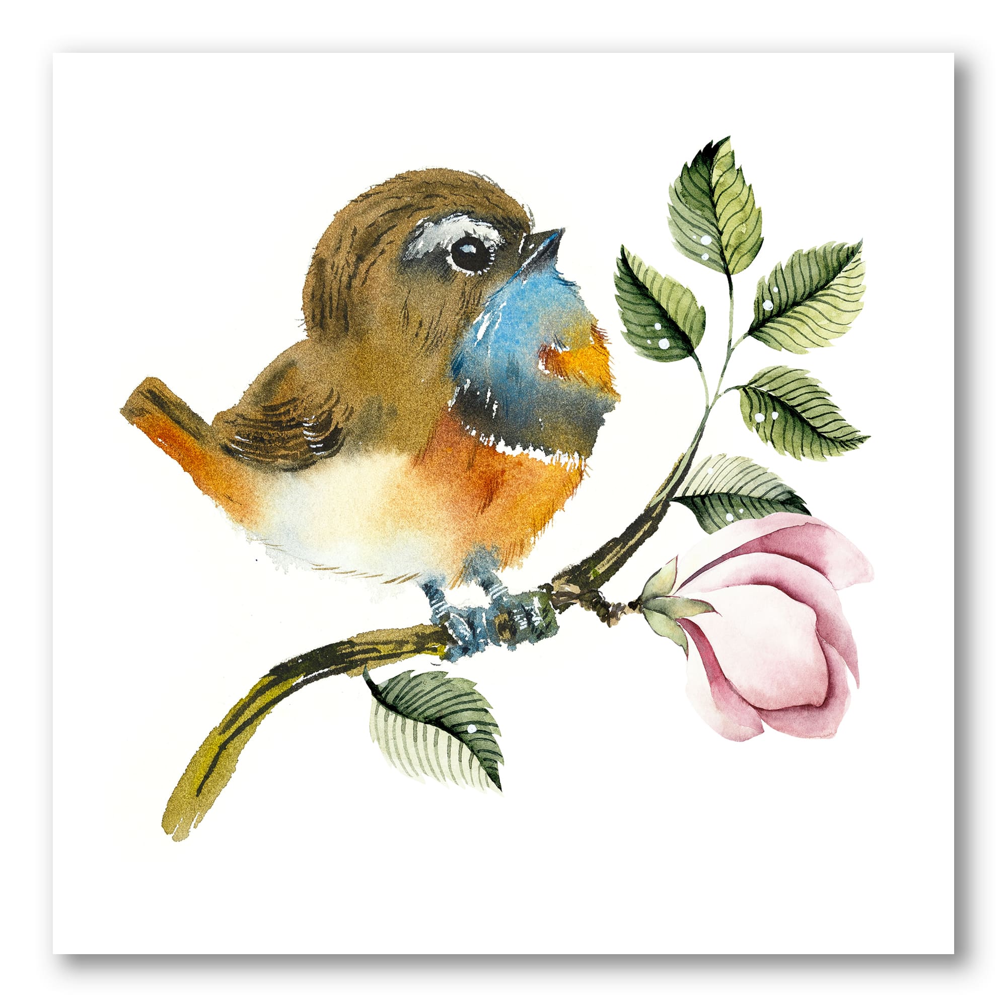 Designart - Bluethroat Bird On A Branch - Traditional Canvas Wall Art Print