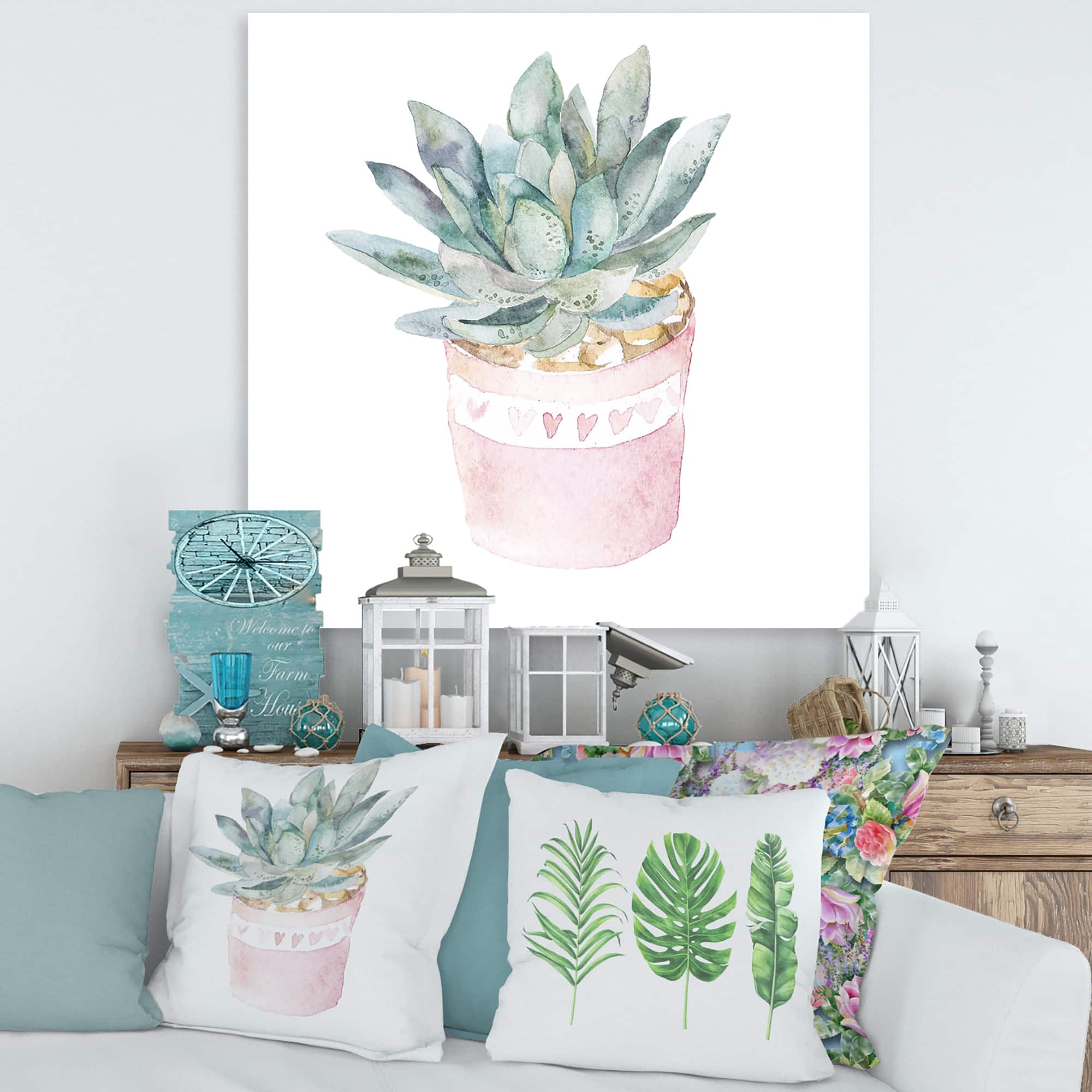Designart - Cactus and Succulent House Plants II - Farmhouse Canvas Wall Art Print