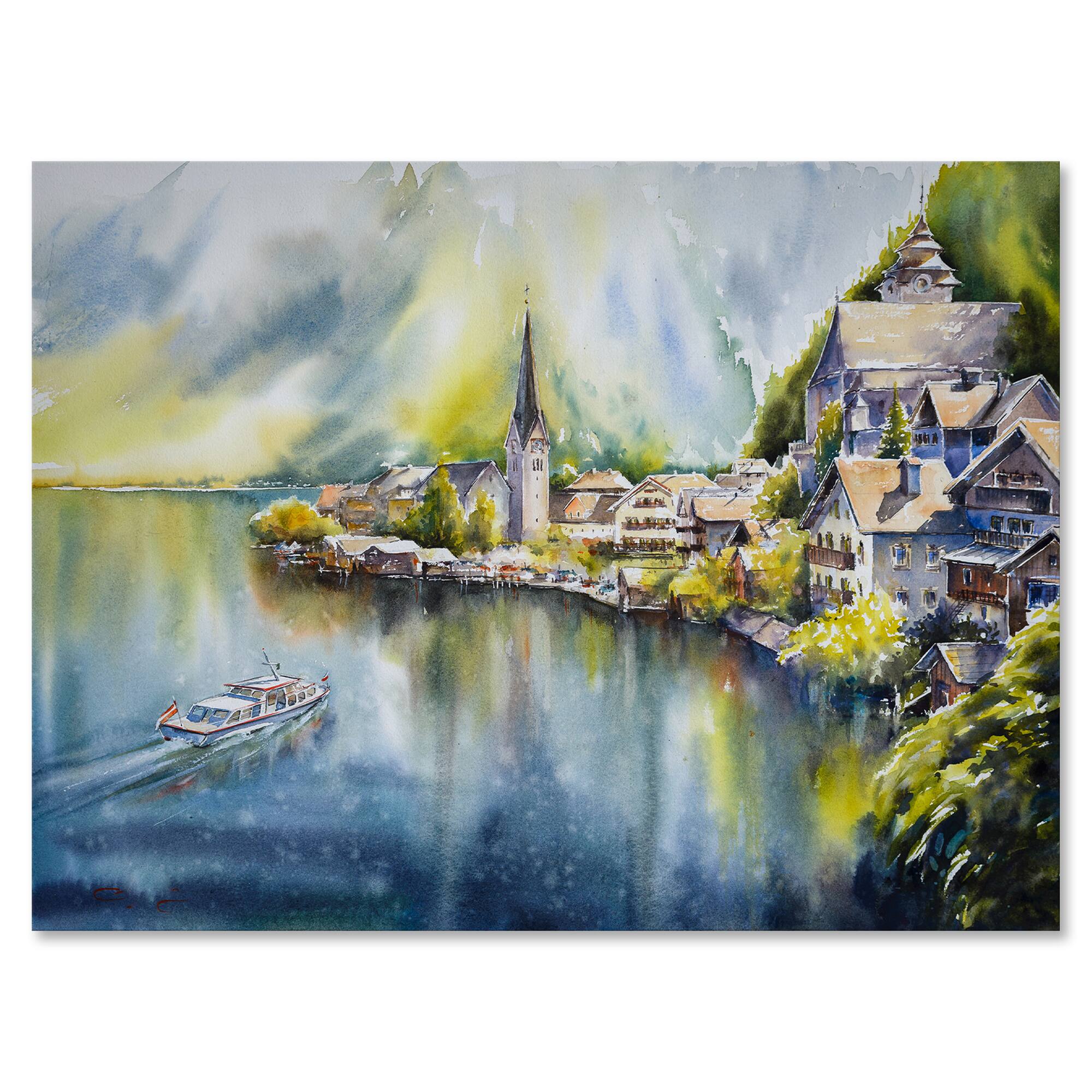 Designart - Mountain Village By The River In Austria