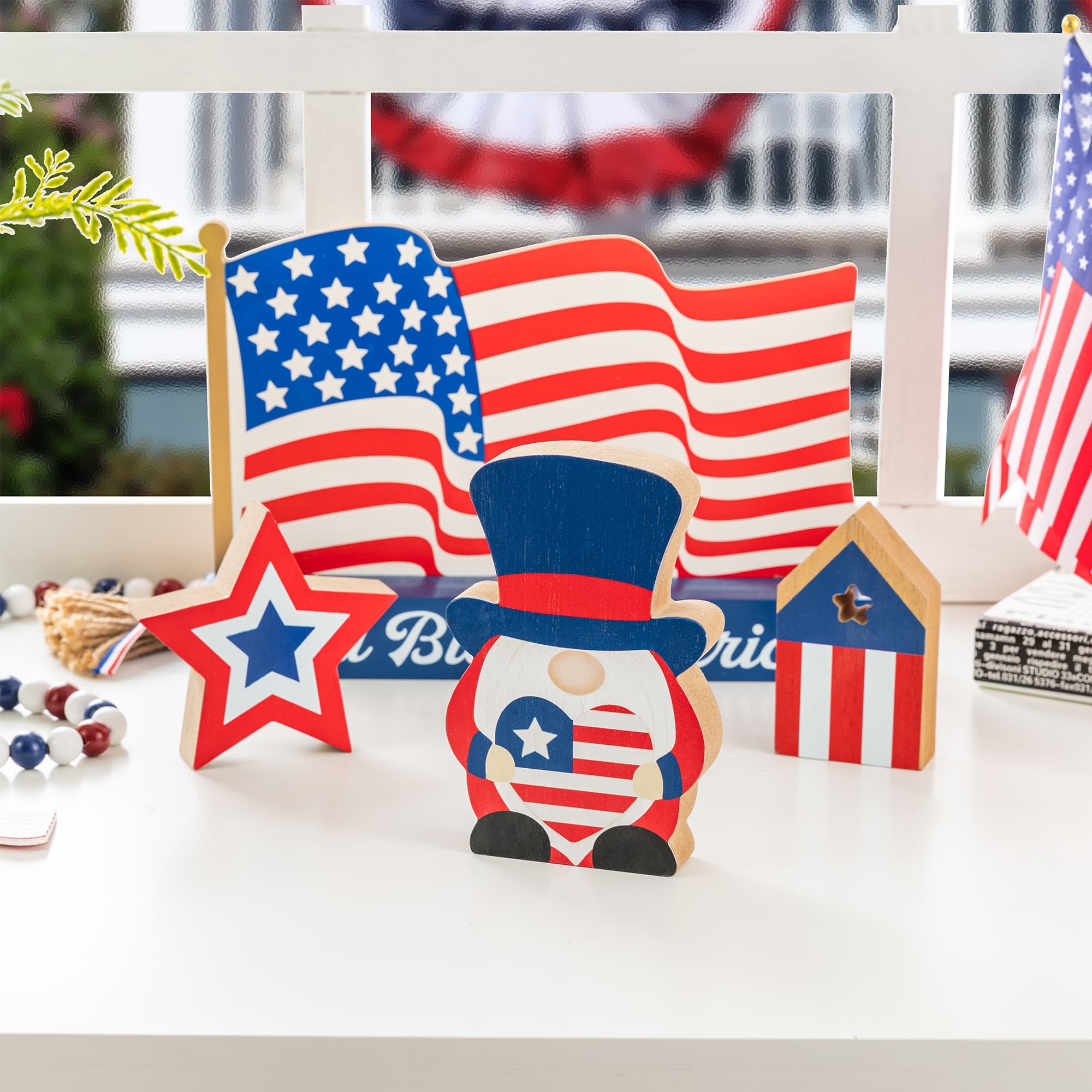 Glitzhome® 11.75" Patriotic Americana Wooden Block Table Decor