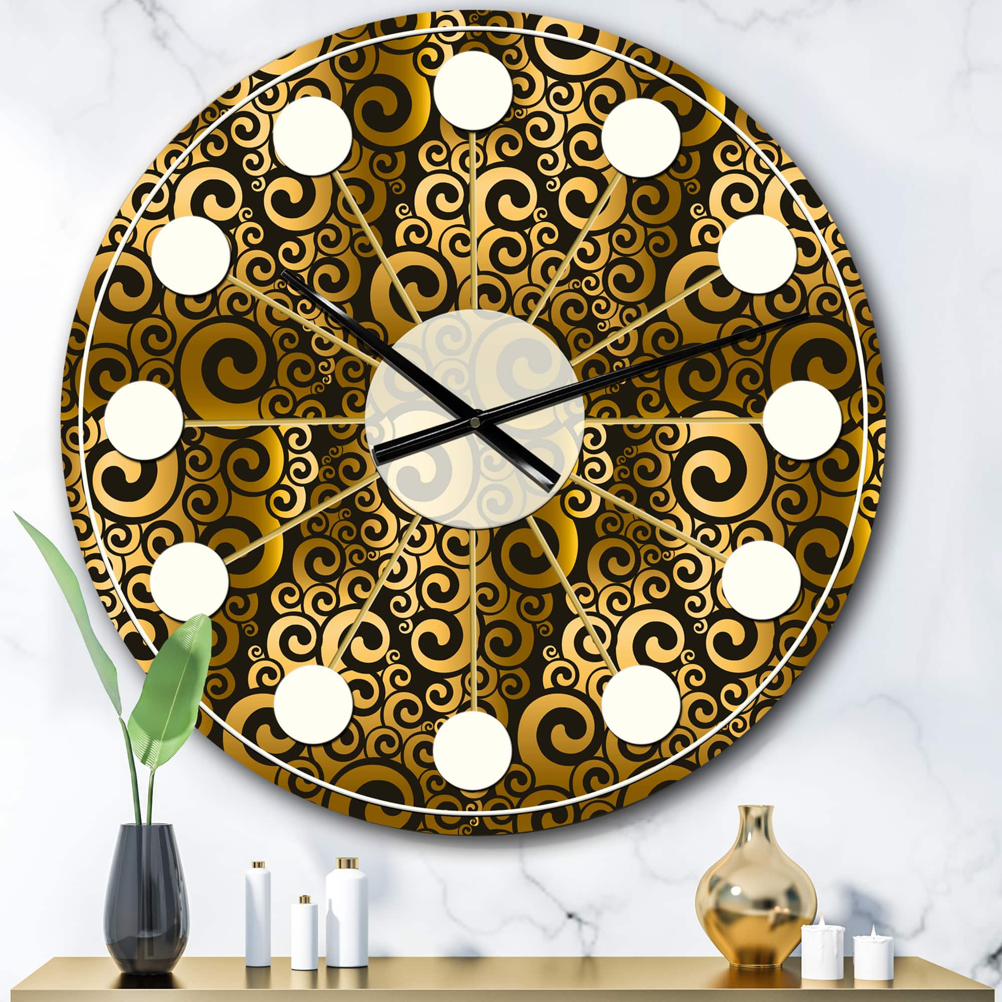 Designart 'Gold And Black Swirl I Mid-Century Modern Wall Clock