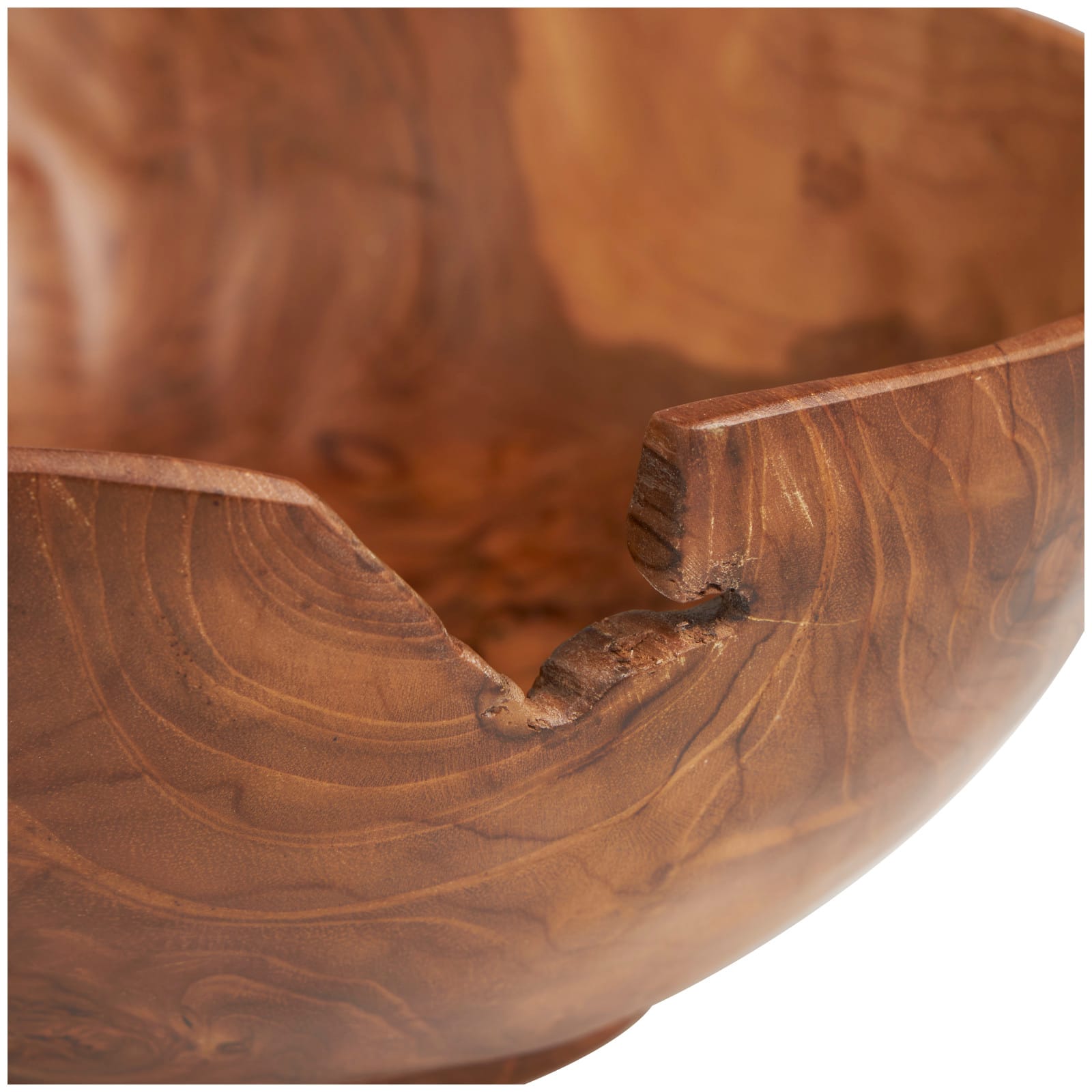 11" Brown Teak Wood Decorative Bowl with Natural Grooves