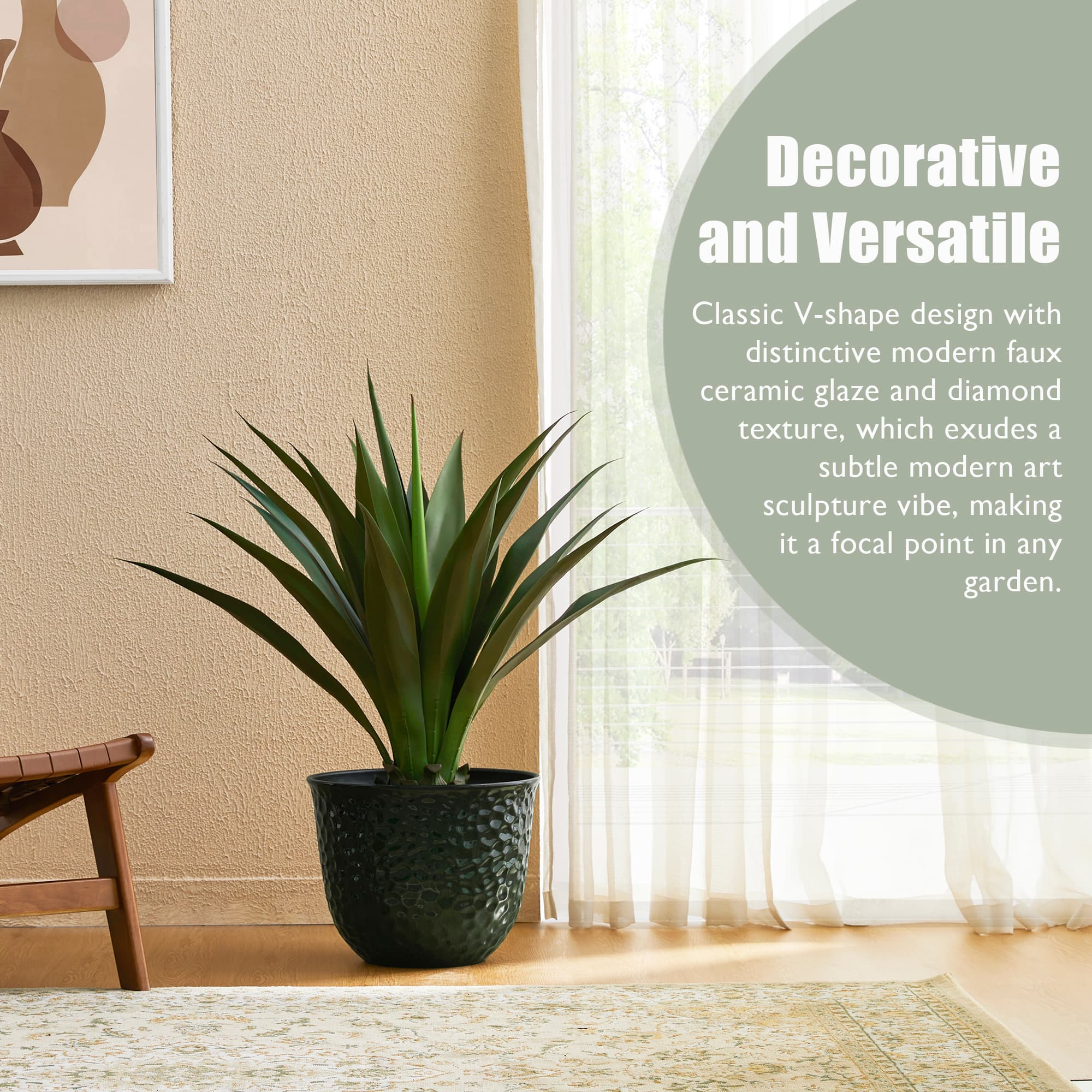 Glitzhome® 15.25" Honeycomb Textured Green Faux Ceramic Plastic Planters, 2ct.