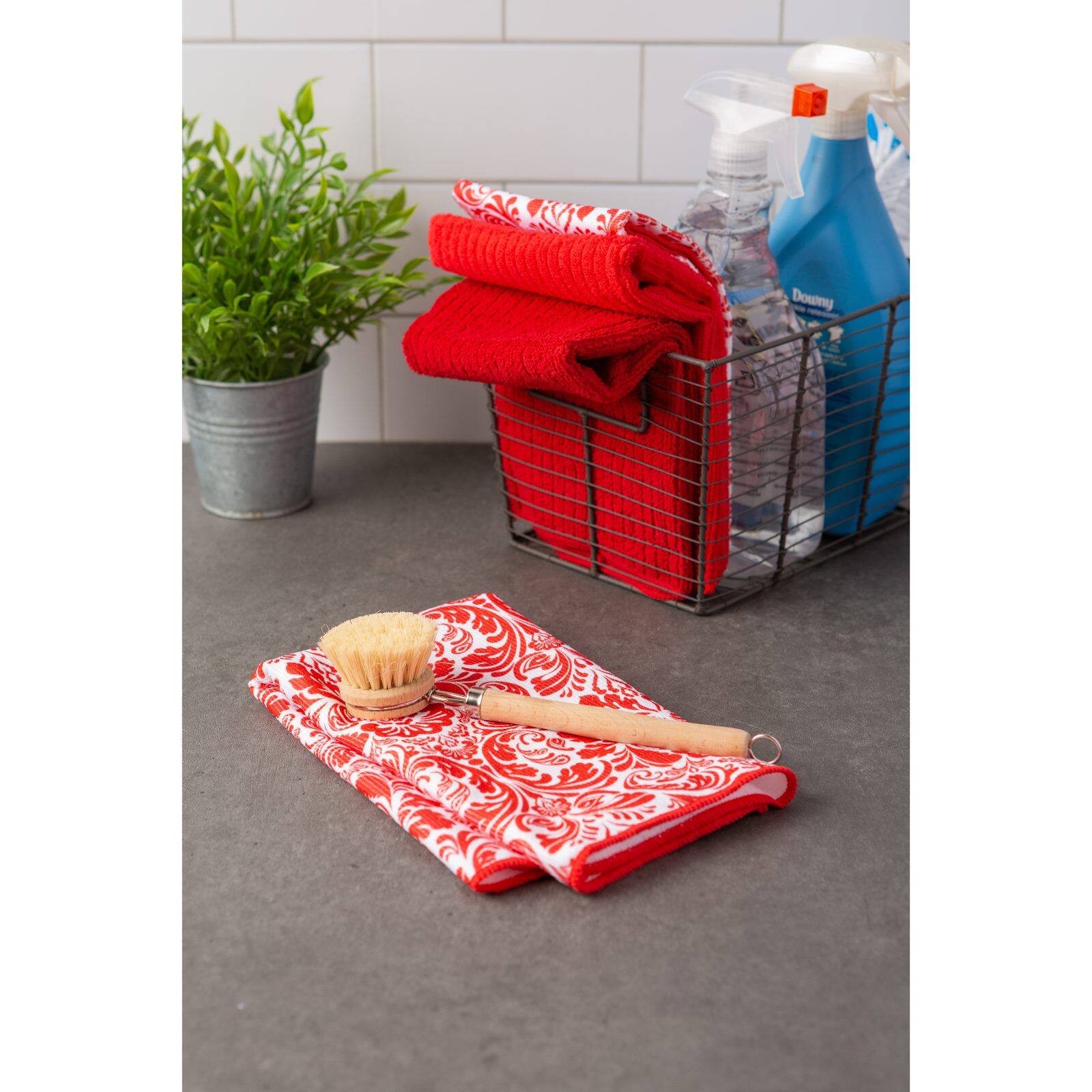 Red Damask Microfiber Dishtowel, 4ct.
