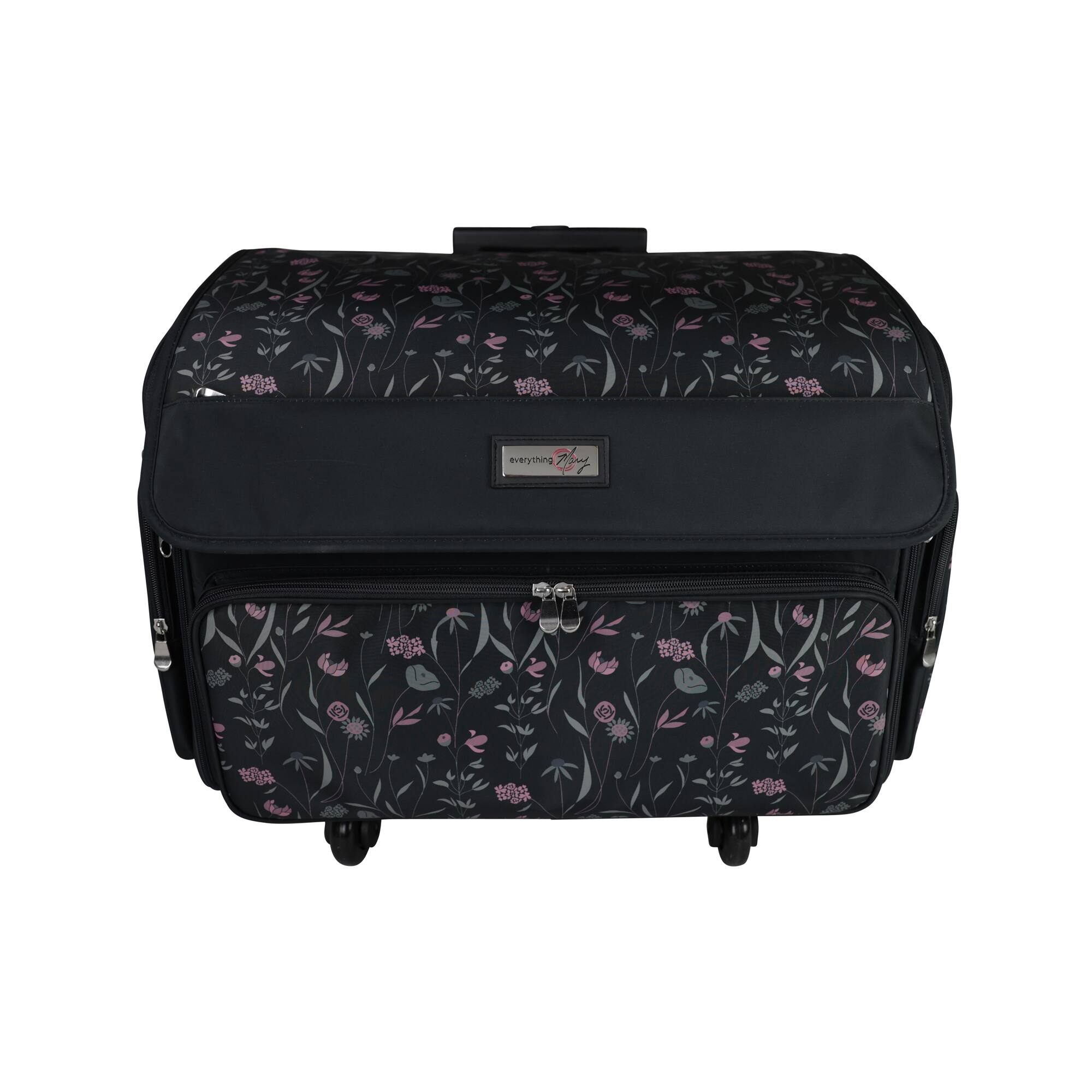 Everything Mary Pink & Gray Floral 4 Wheel Collapsible Deluxe Sewing Machine Storage Case