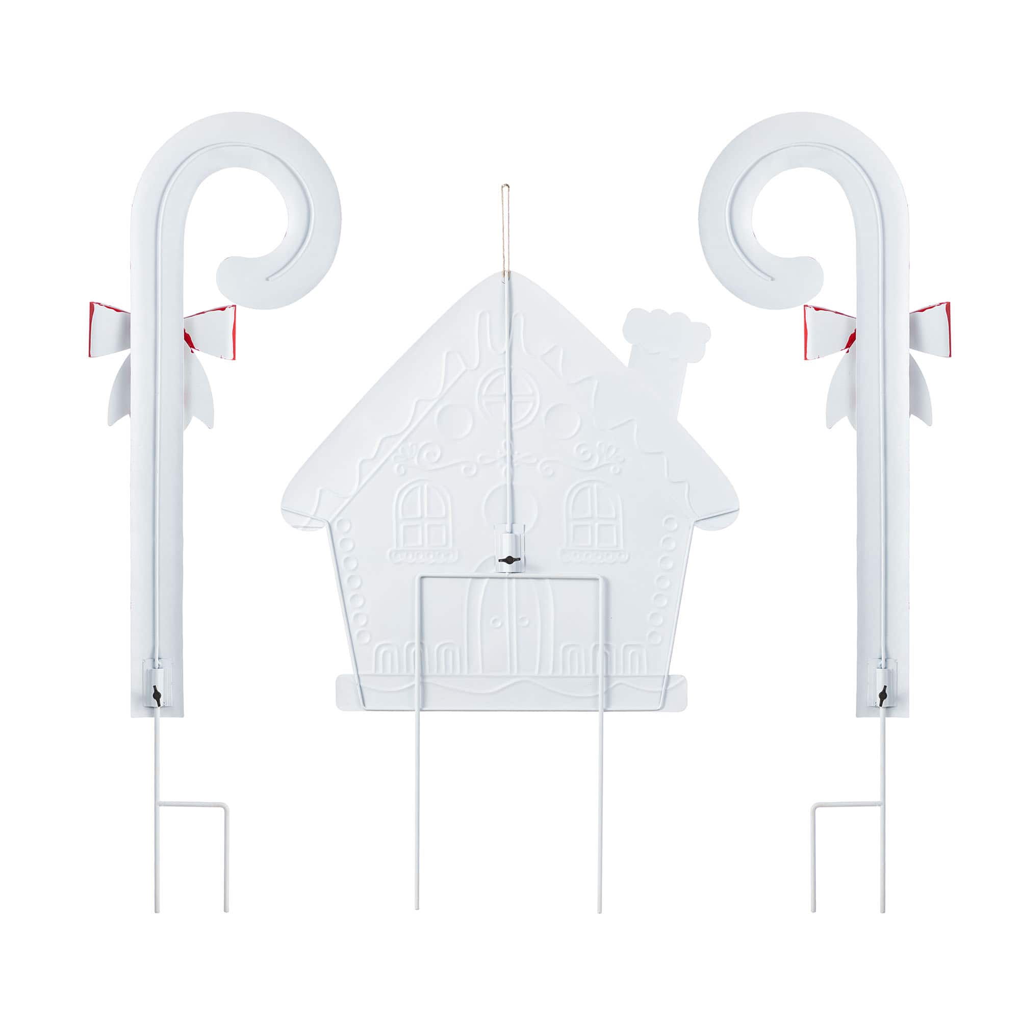 Glitzhome® 33" Metal Christmas Gingerbread House and Candy Cane Yard Stake Set
