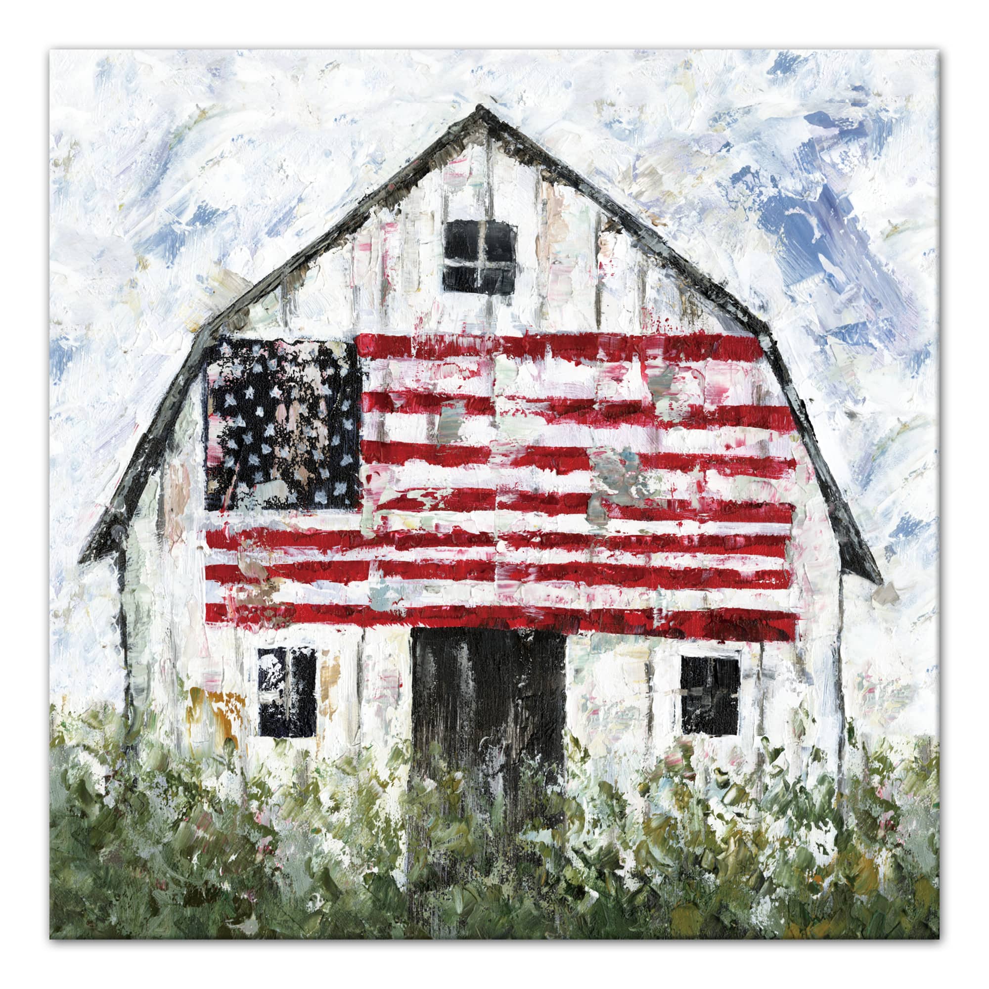 White Rustic Patriotic Barn I Canvas Wall Art