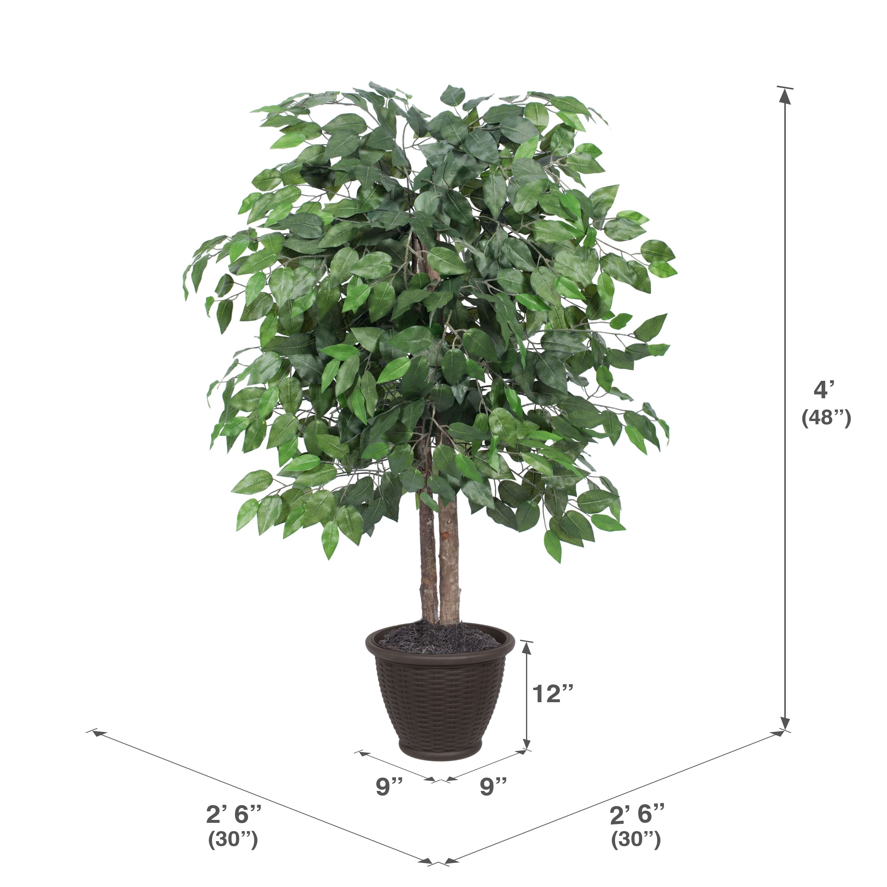 4ft. Artificial Ficus Bush with Brown Plastic Container