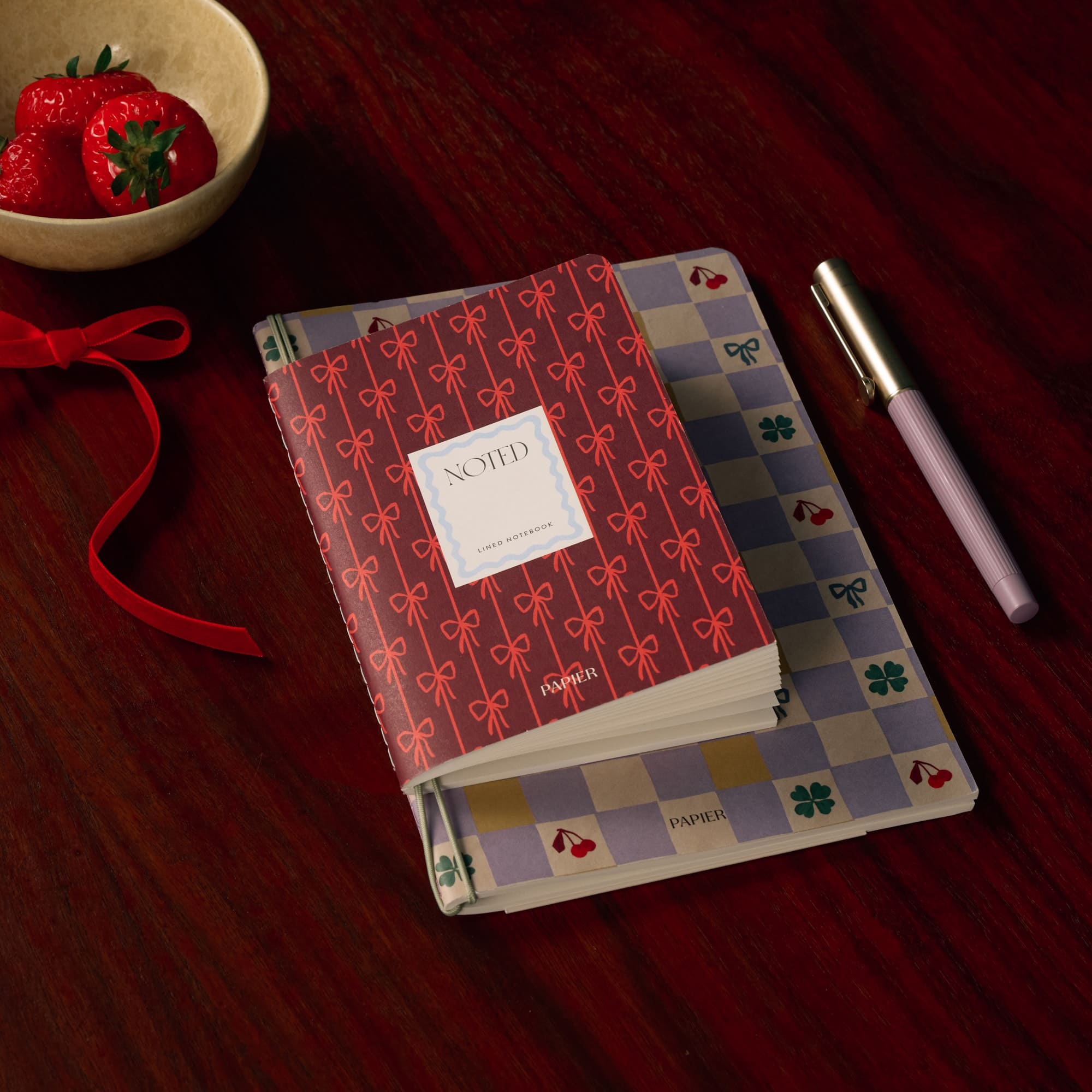 Papier Checkerboard & Bows Softcover Lined Notebook Set
