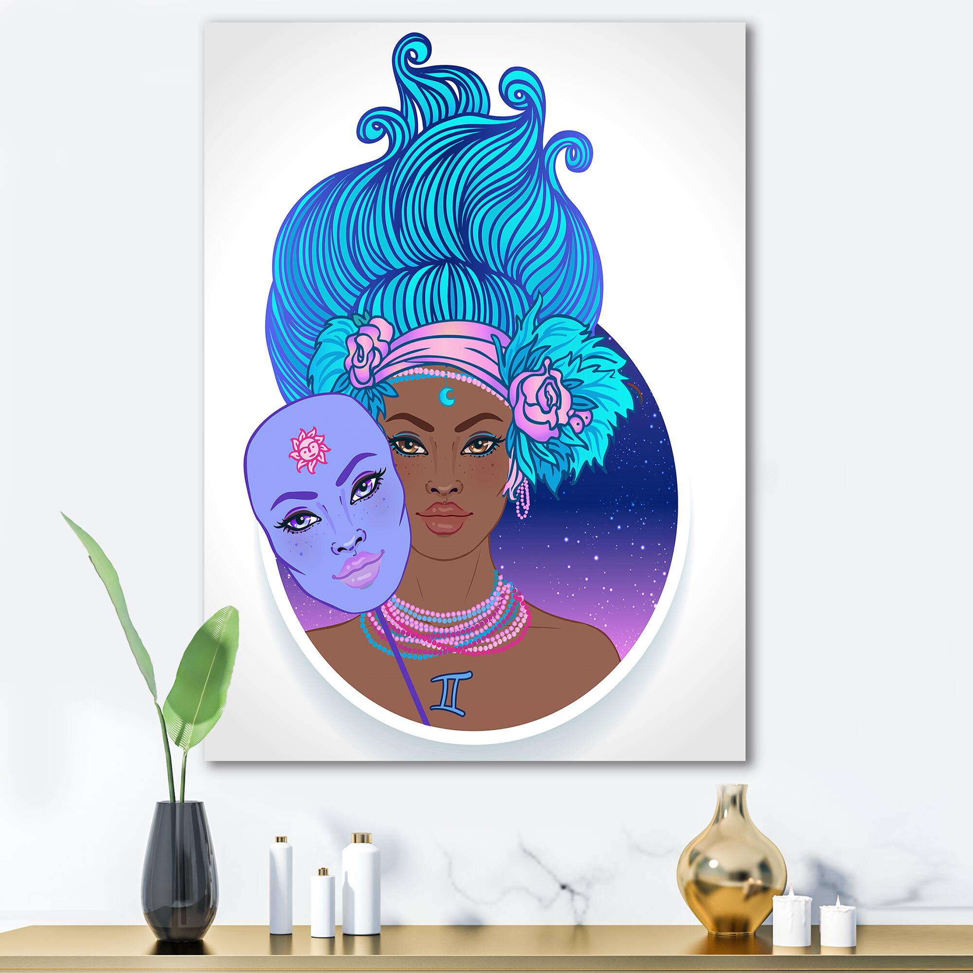 Designart - Portrait of African American Woman With Blue Hair II