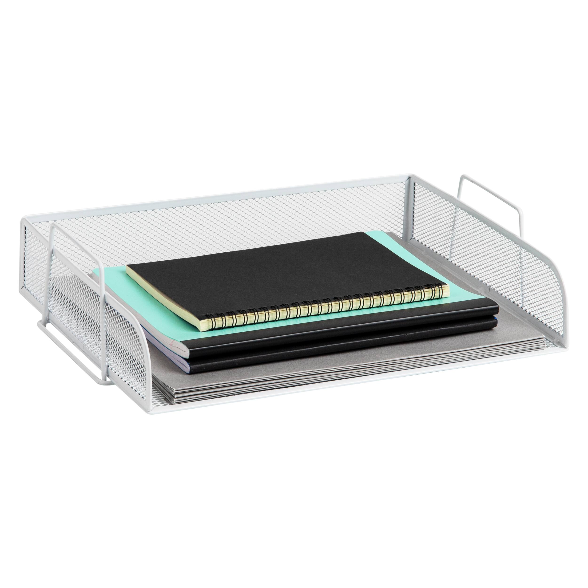 Mind Reader Stackable Paper Tray, Desktop Organizer, File Storage, Office, Metal Mesh, 13.25"L x 9.75"W x 11.5"H, 4 Pcs., White