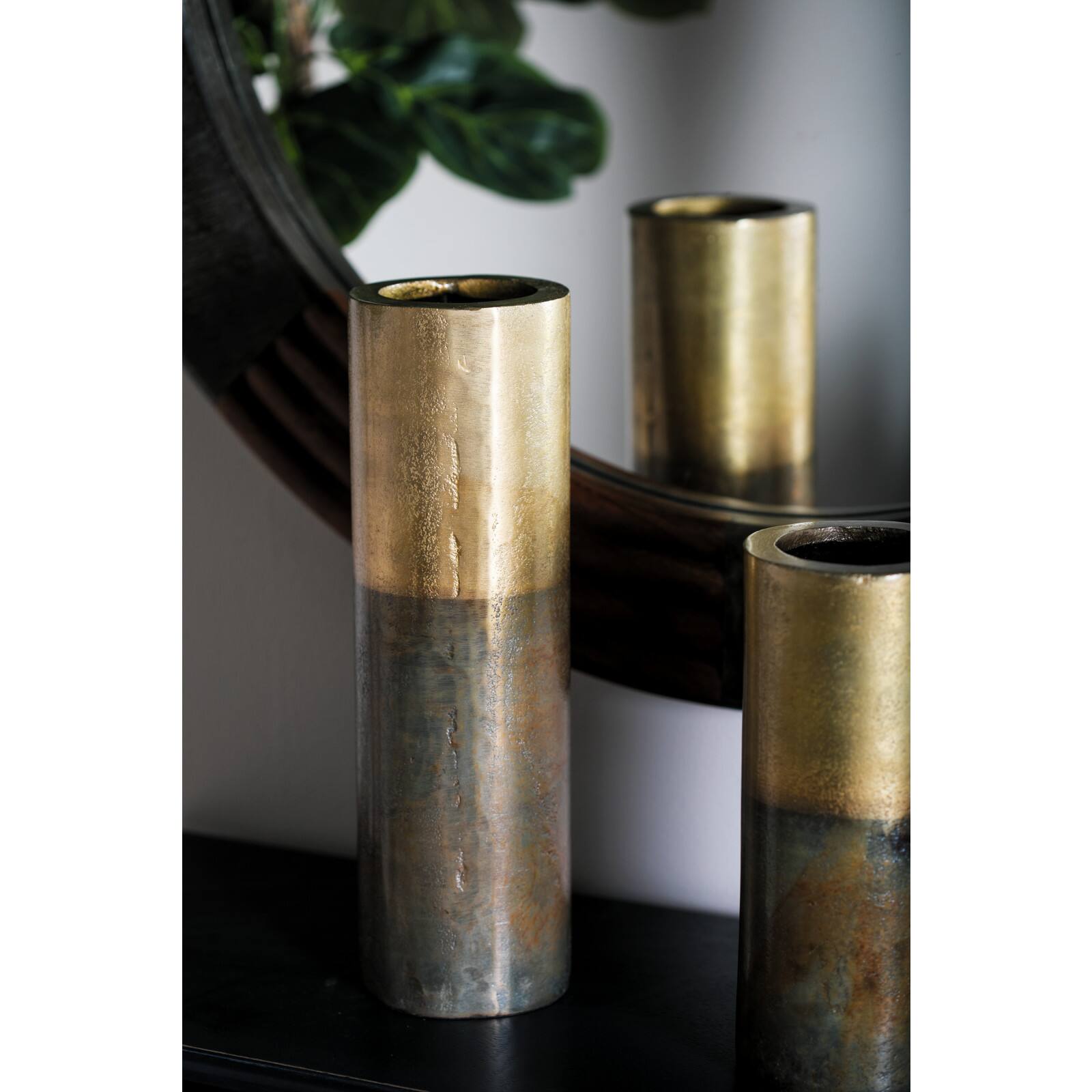 14" Brown Aluminum Rustic Vase