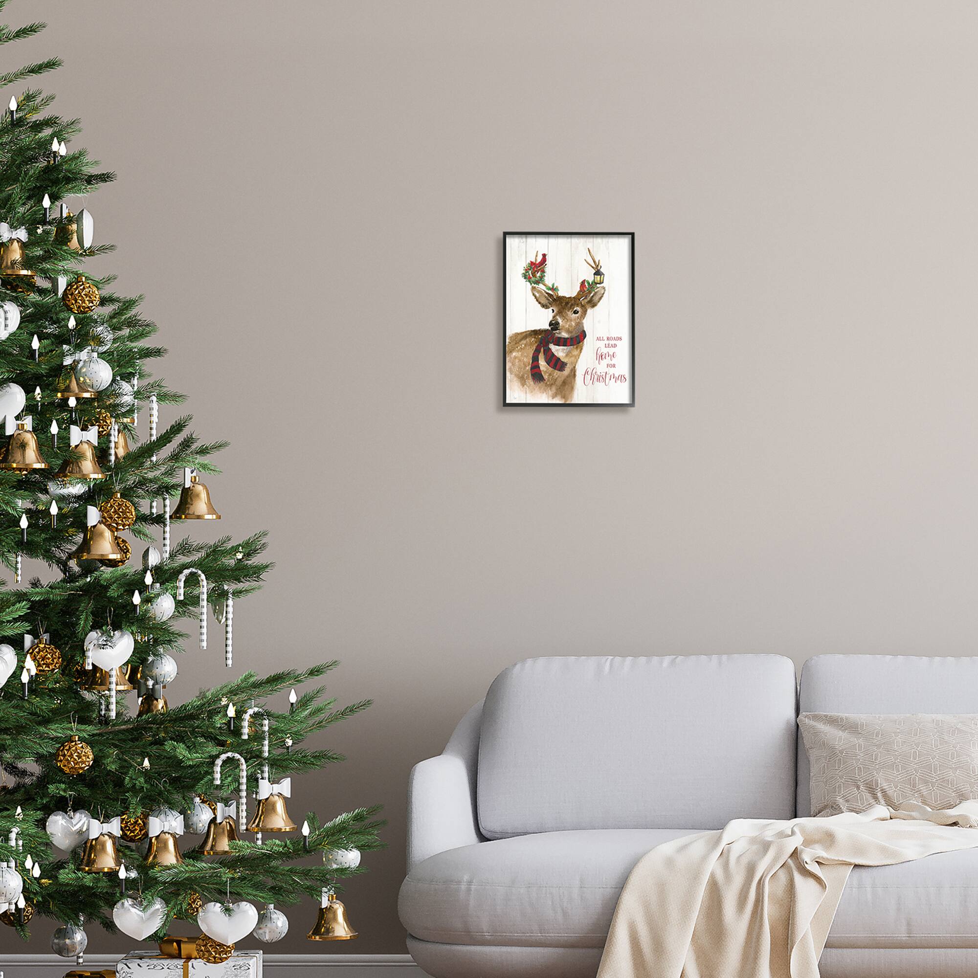 Stupell Industries All Roads Lead Home Christmas Deer Framed Giclee Art