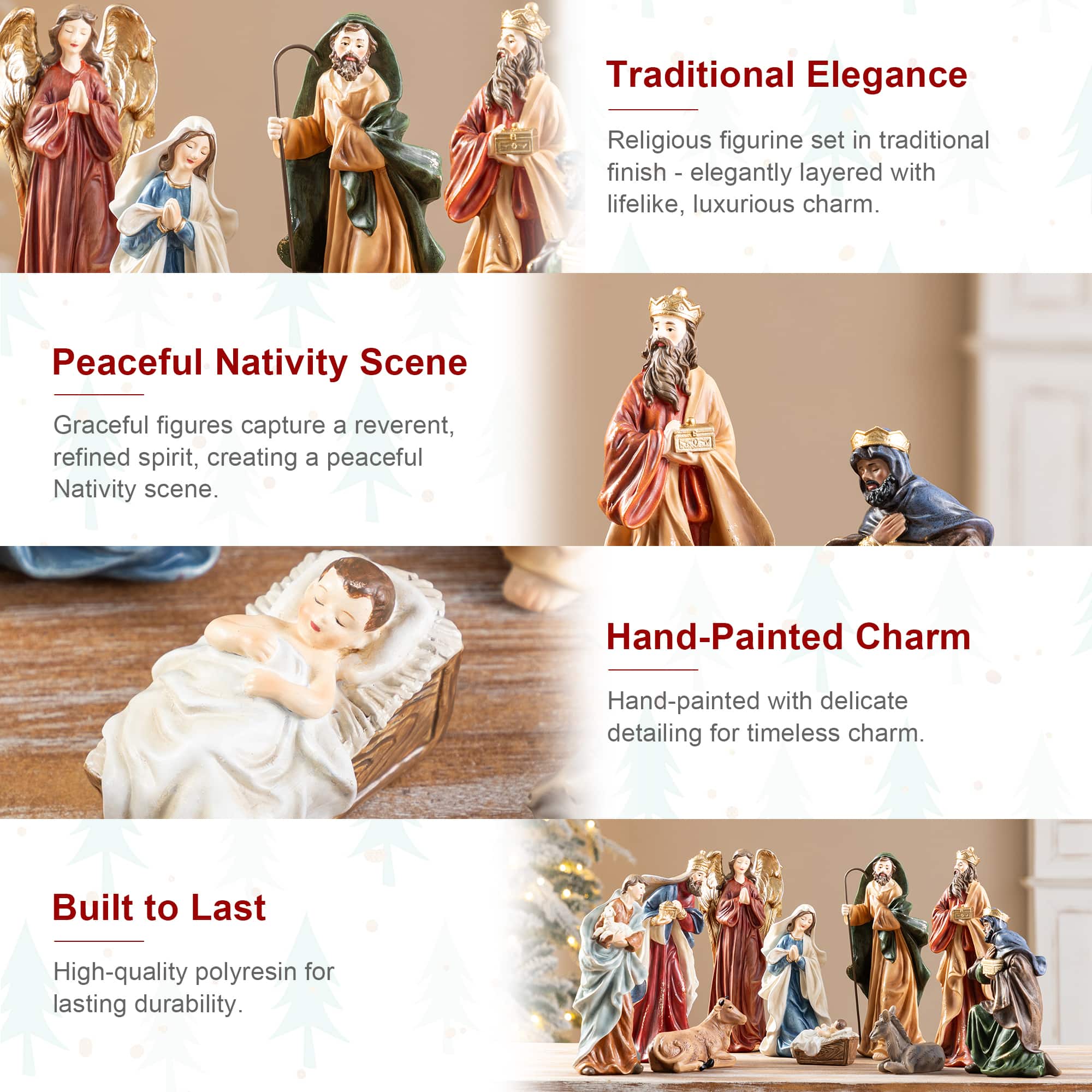 Glitzhome® 8" 10-Piece Christmas Nativity Figurine Set