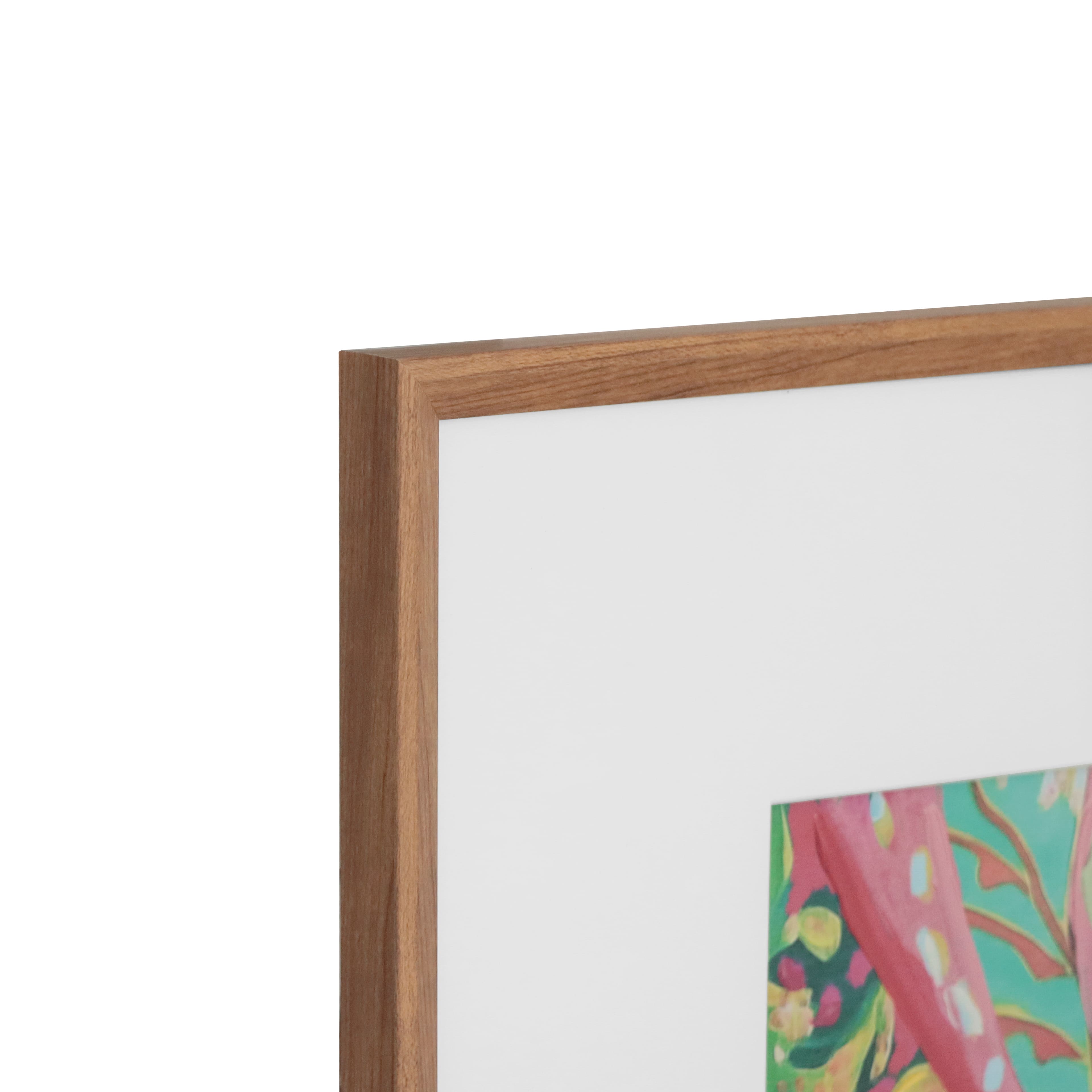 20" x 20" Pink & Green Tropical Leaf Burst Wall Décor in Woodgrain Frame by Ashland®